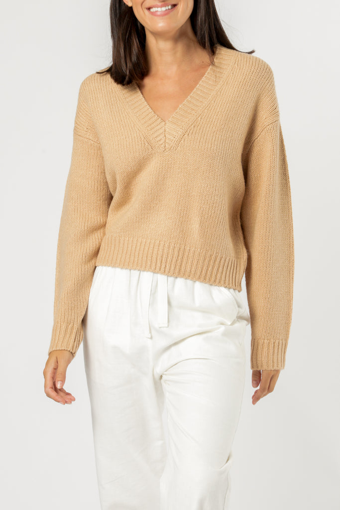 Gwen V Neck Jumper in Off White - Glue Store