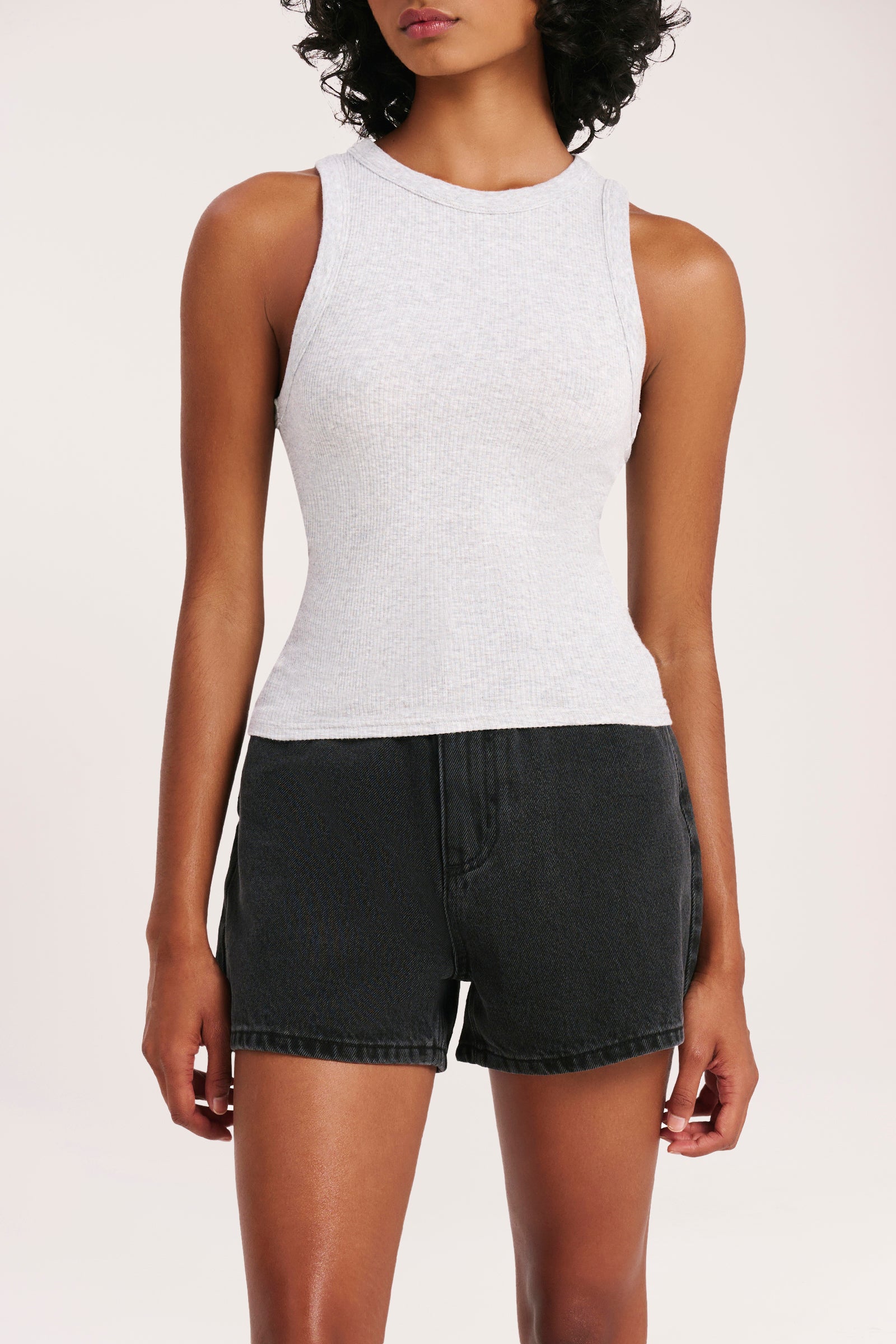 Shop Organic Rib Tank in Grey marle Nude Lucy