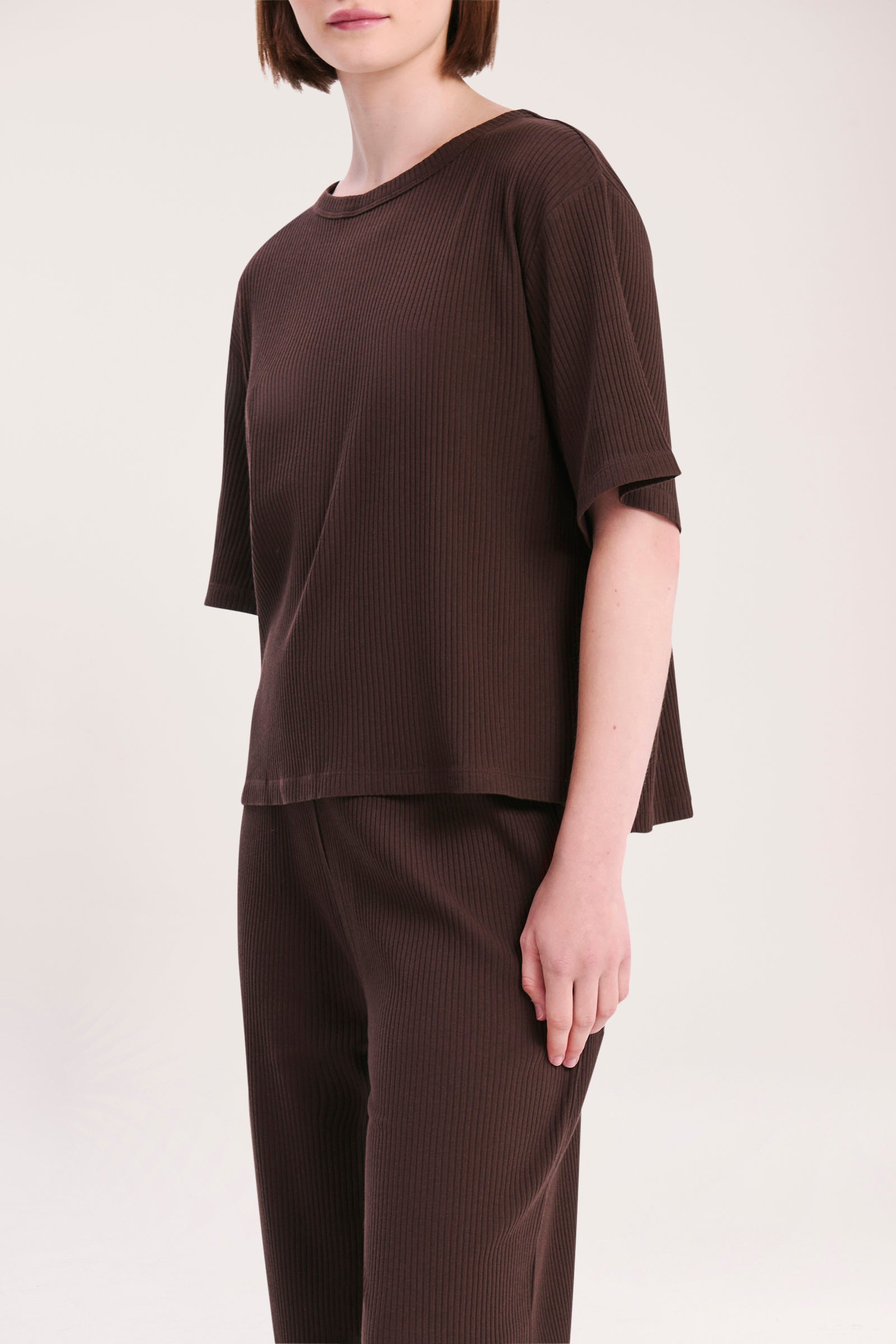 Nude Lucy Lounge Rib Tee In A Brown Cinder Colour 