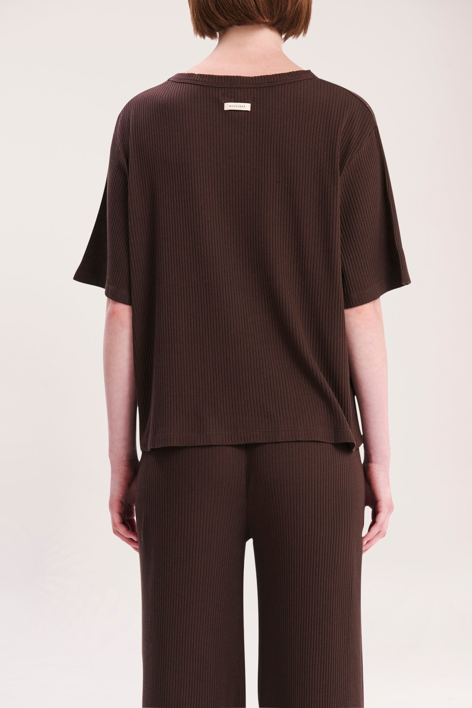 Nude Lucy Lounge Rib Tee In A Brown Cinder Colour 