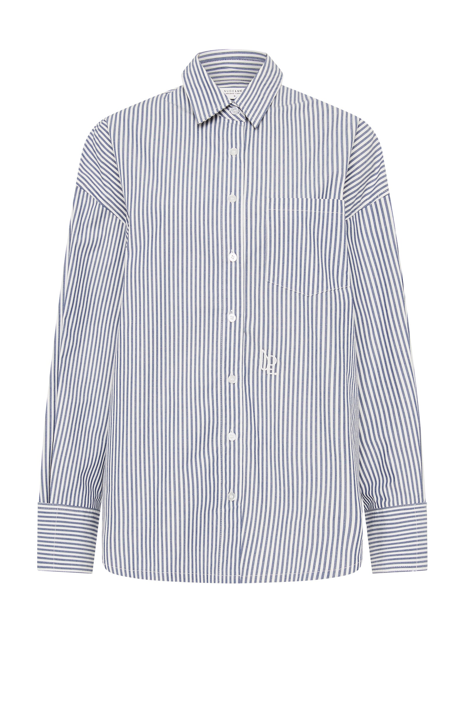 Organic Poplin Shirt Navy Stripe 