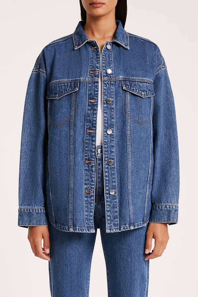 Shop Organic Denim Jacket in Vintage blue | Nude Lucy