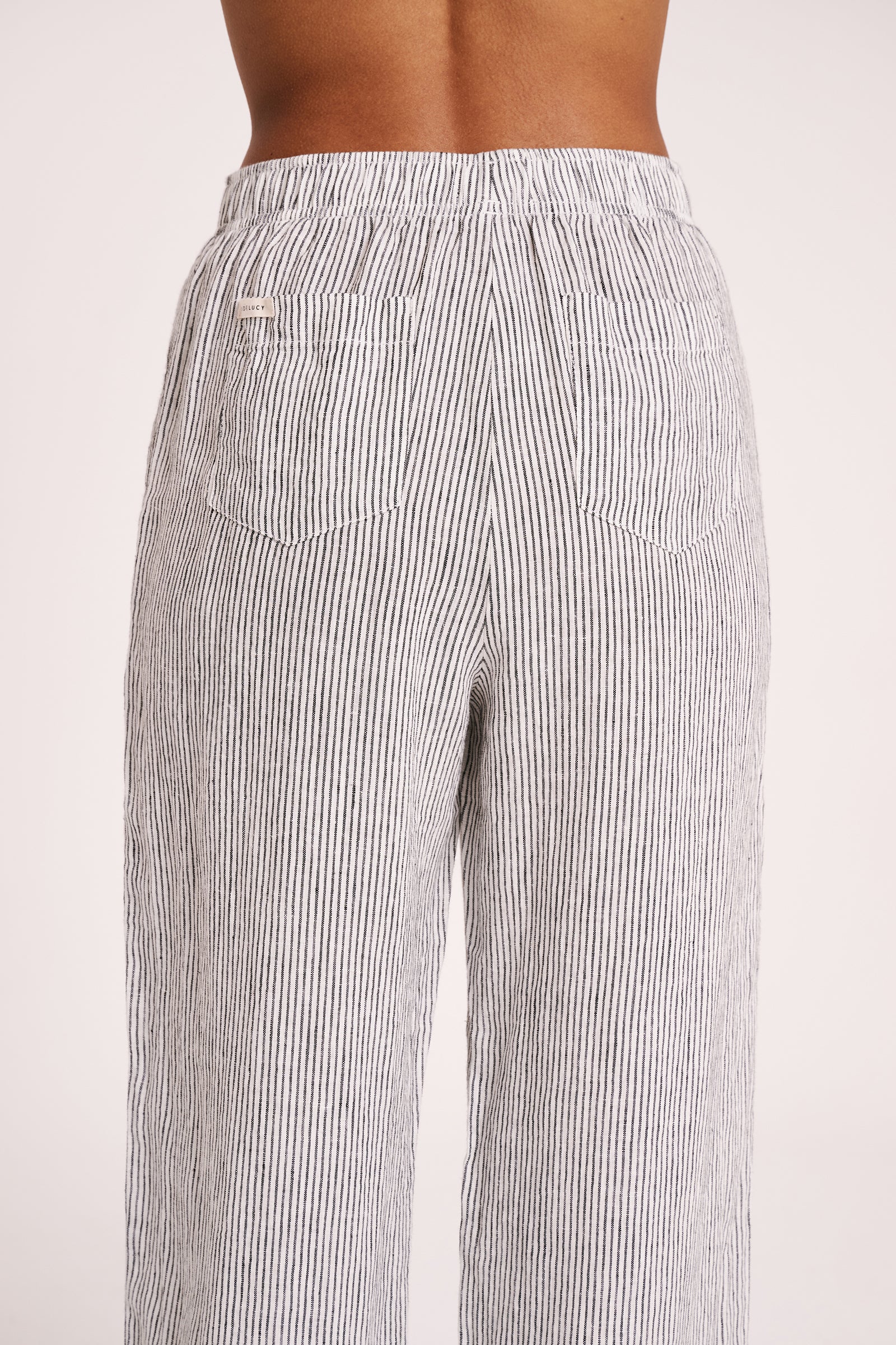 Grey and white store striped linen pants