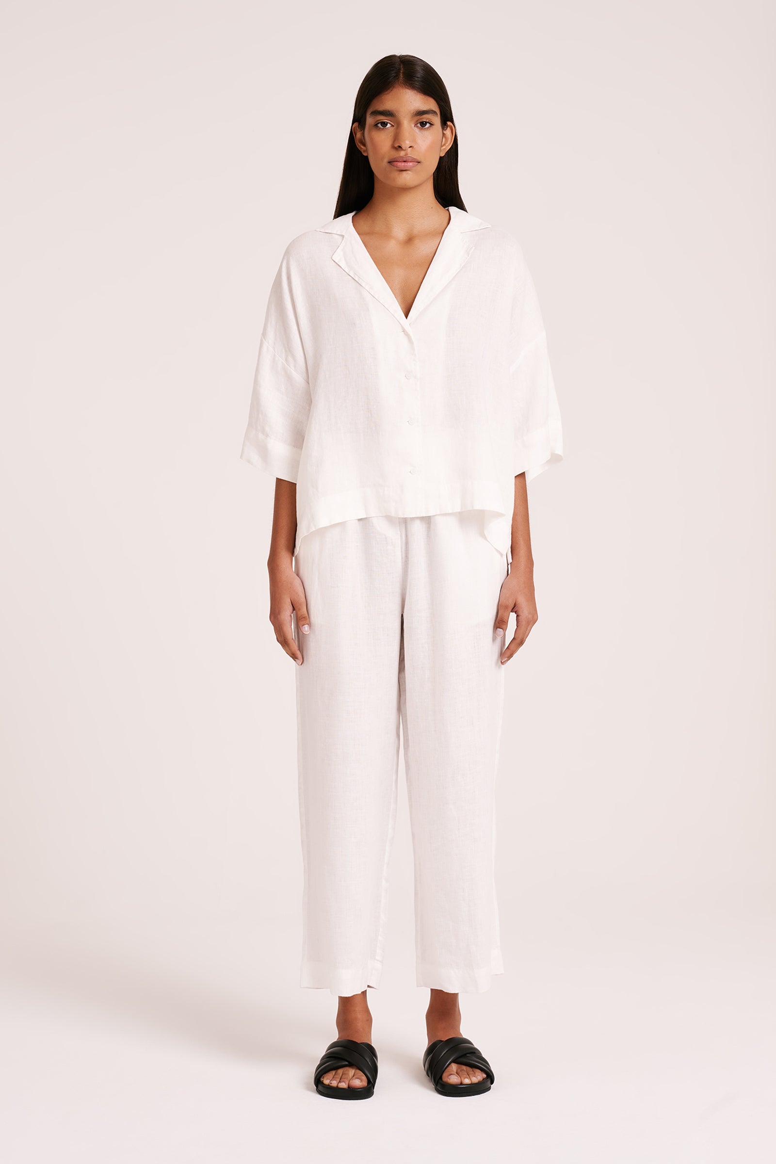 Lounge Linen Shirt & Crop Pant Set 