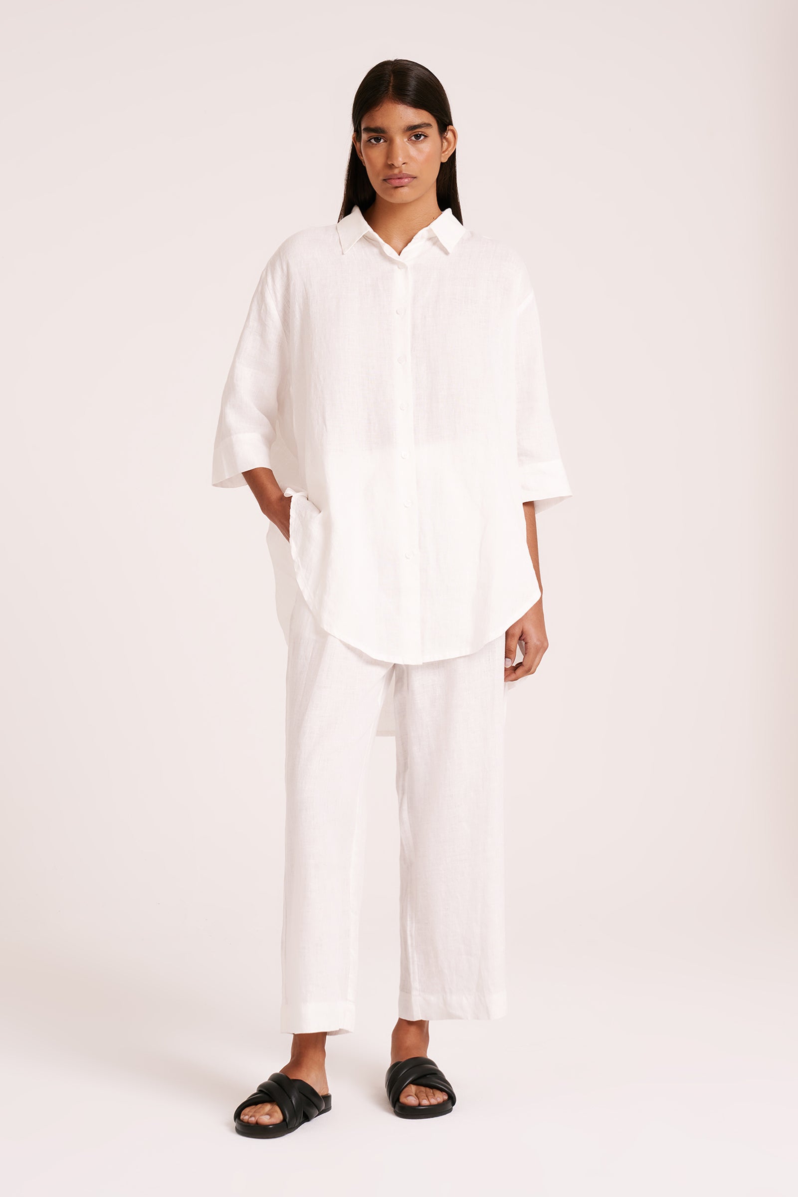 Lounge Linen Longline Shirt & Crop Pant Set 