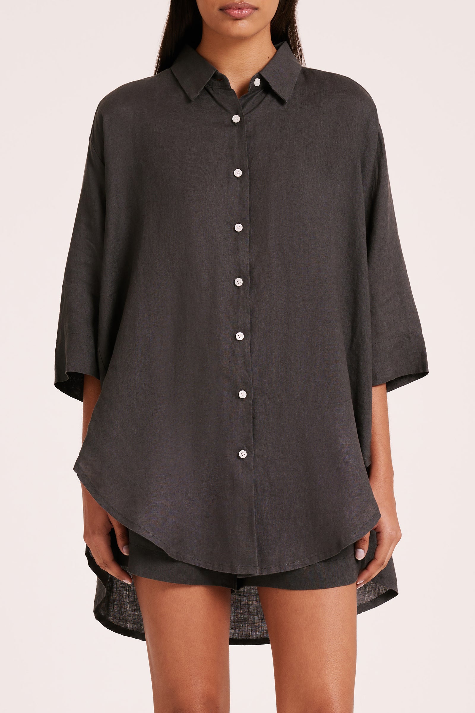 Lounge Linen Longline Shirt & Short Set 