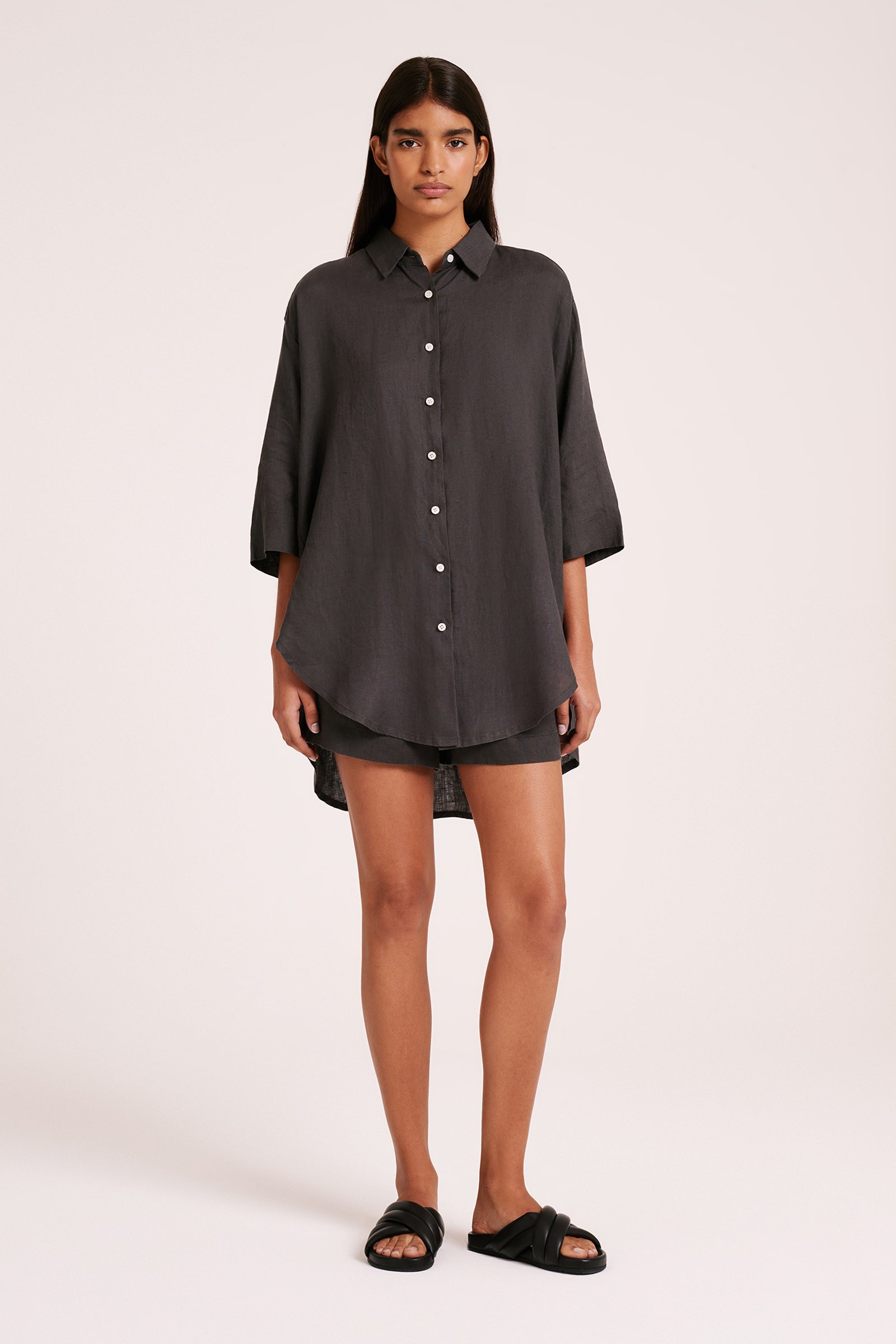 Lounge Linen Longline Shirt & Short Set 