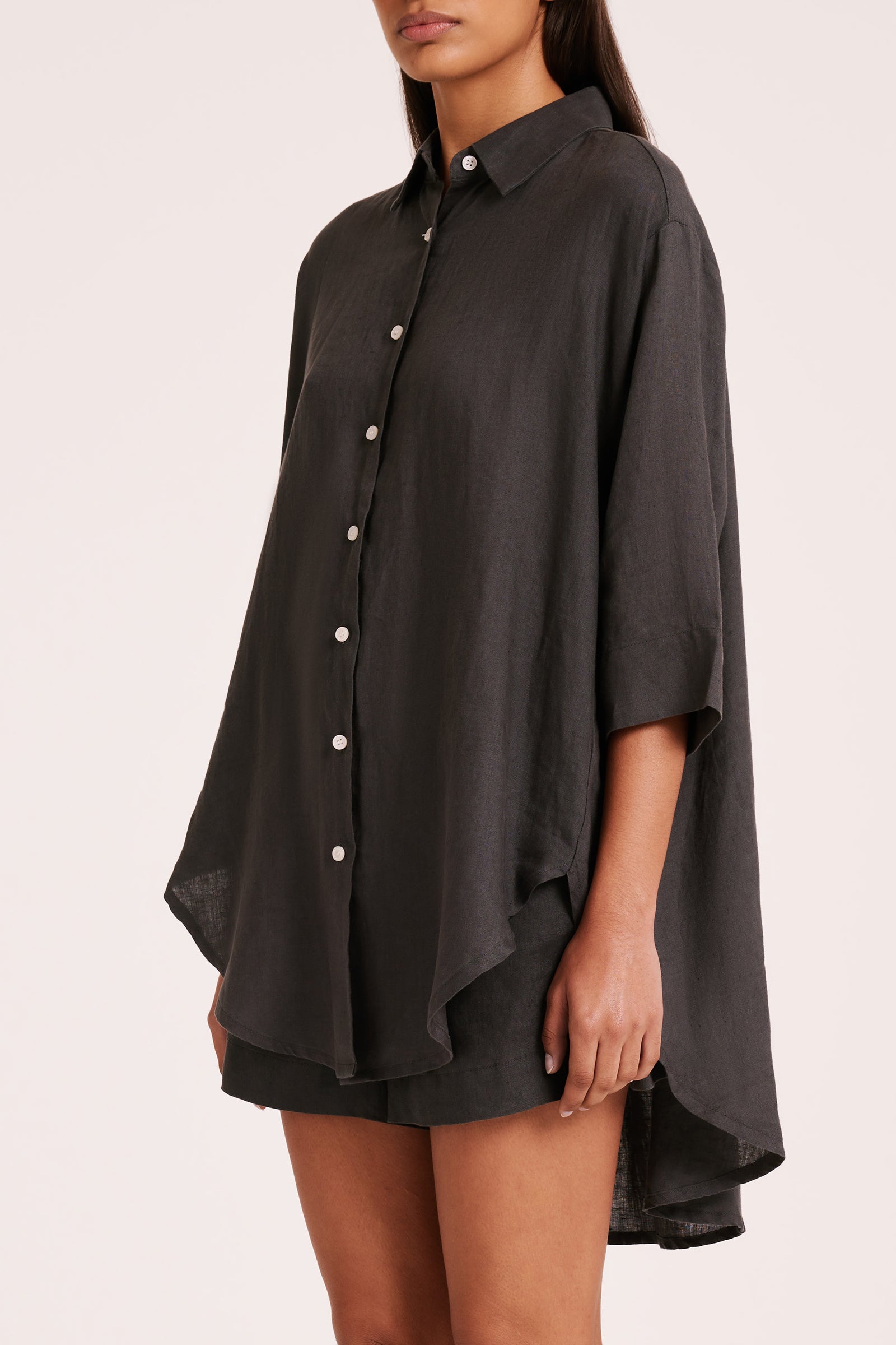 Lounge Linen Longline Shirt & Short Set 