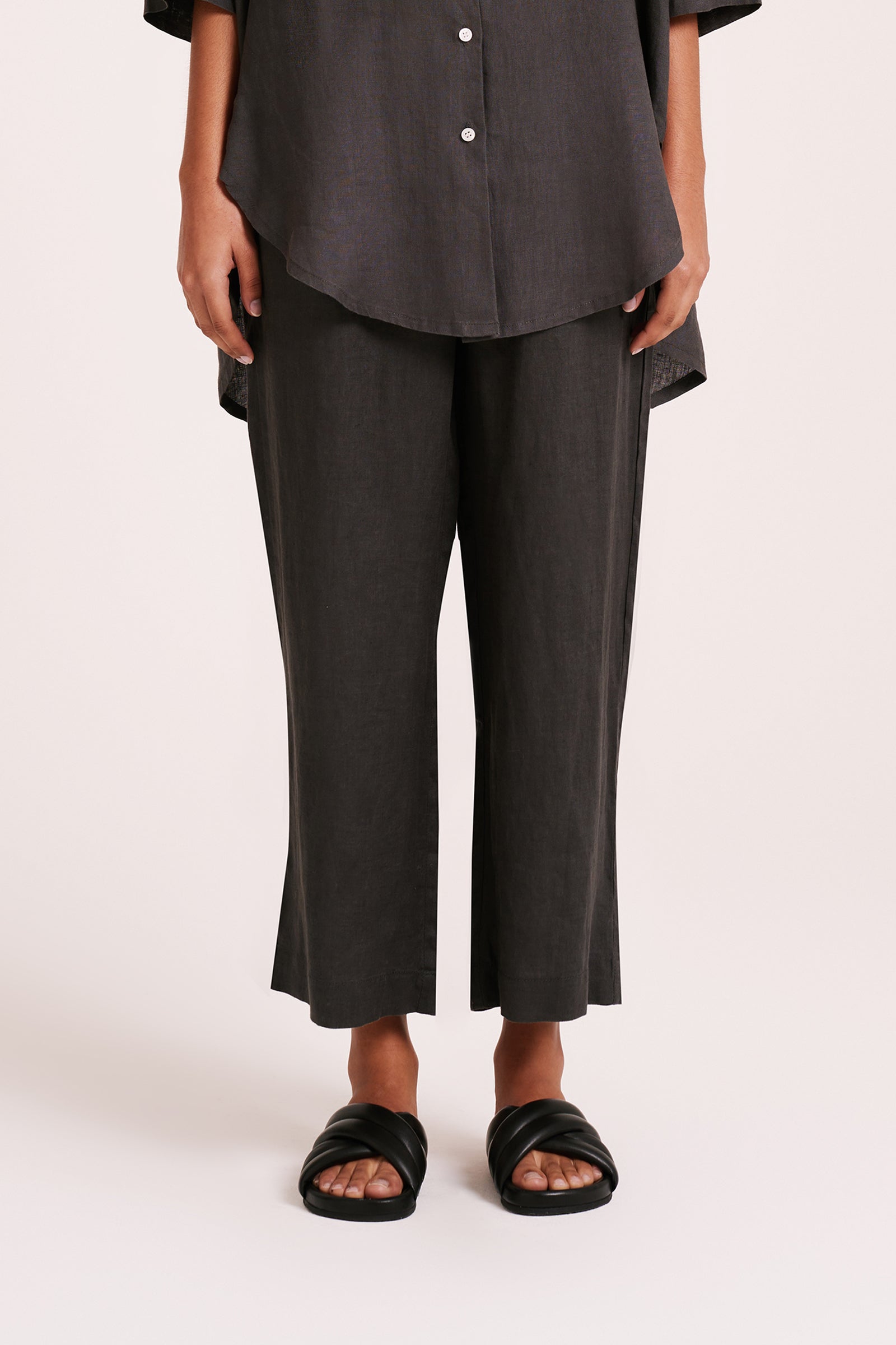 Lounge Linen Longline Shirt & Crop Pant Set 