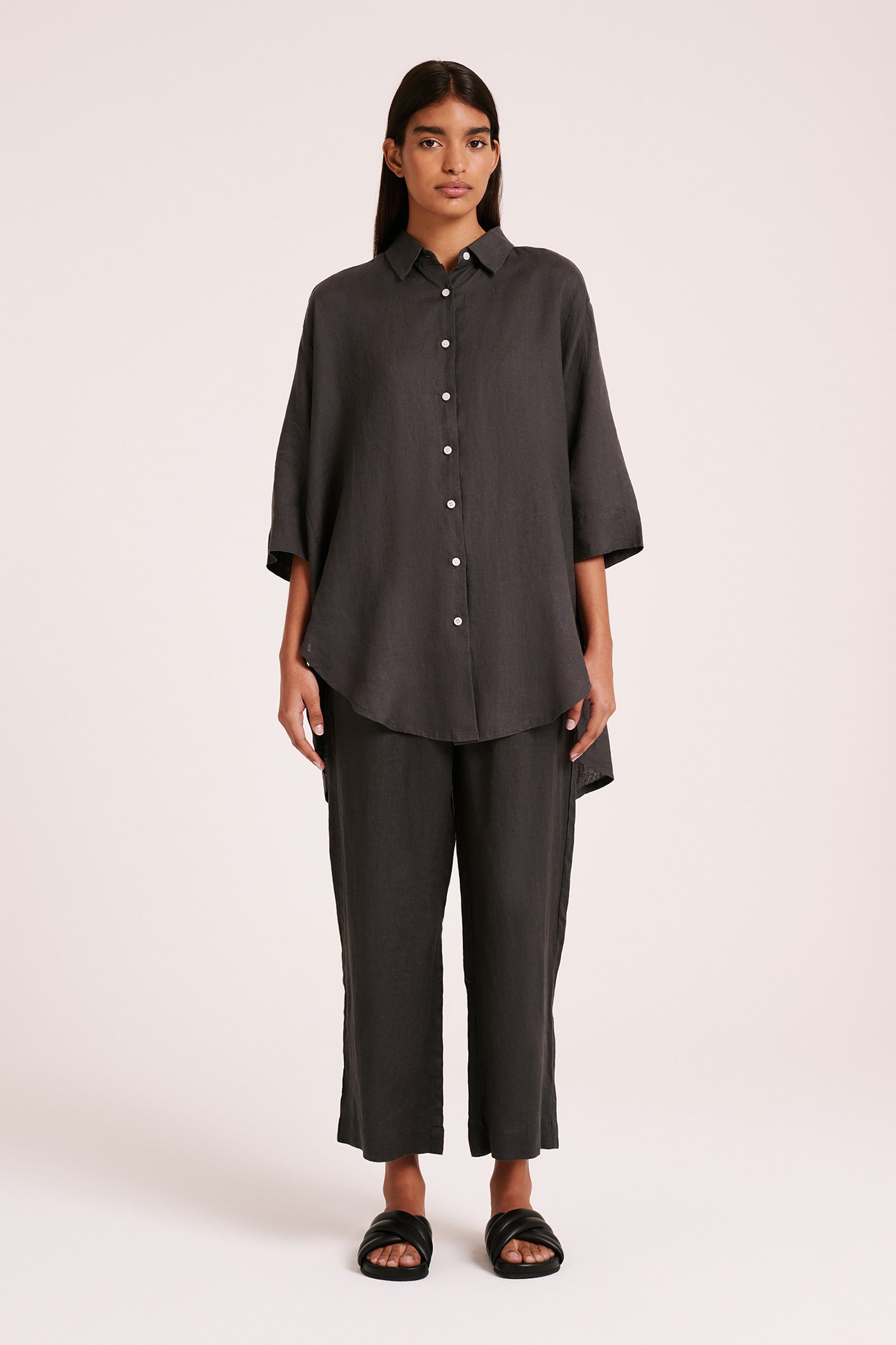 Lounge Linen Longline Shirt & Crop Pant Set 