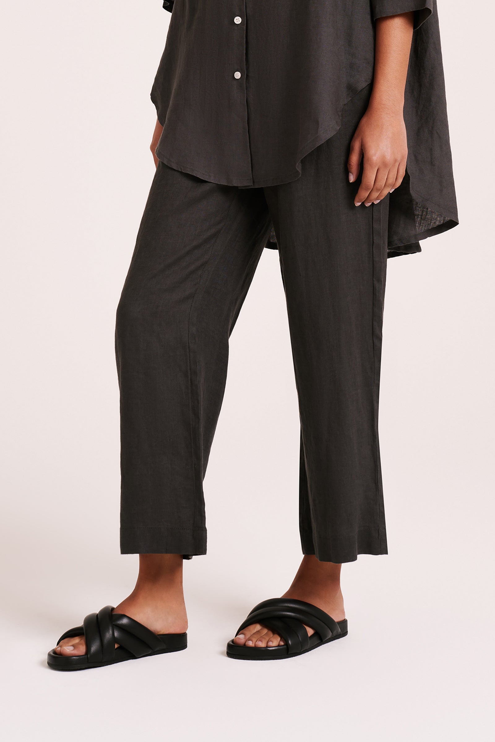 Lounge Linen Longline Shirt & Crop Pant Set 