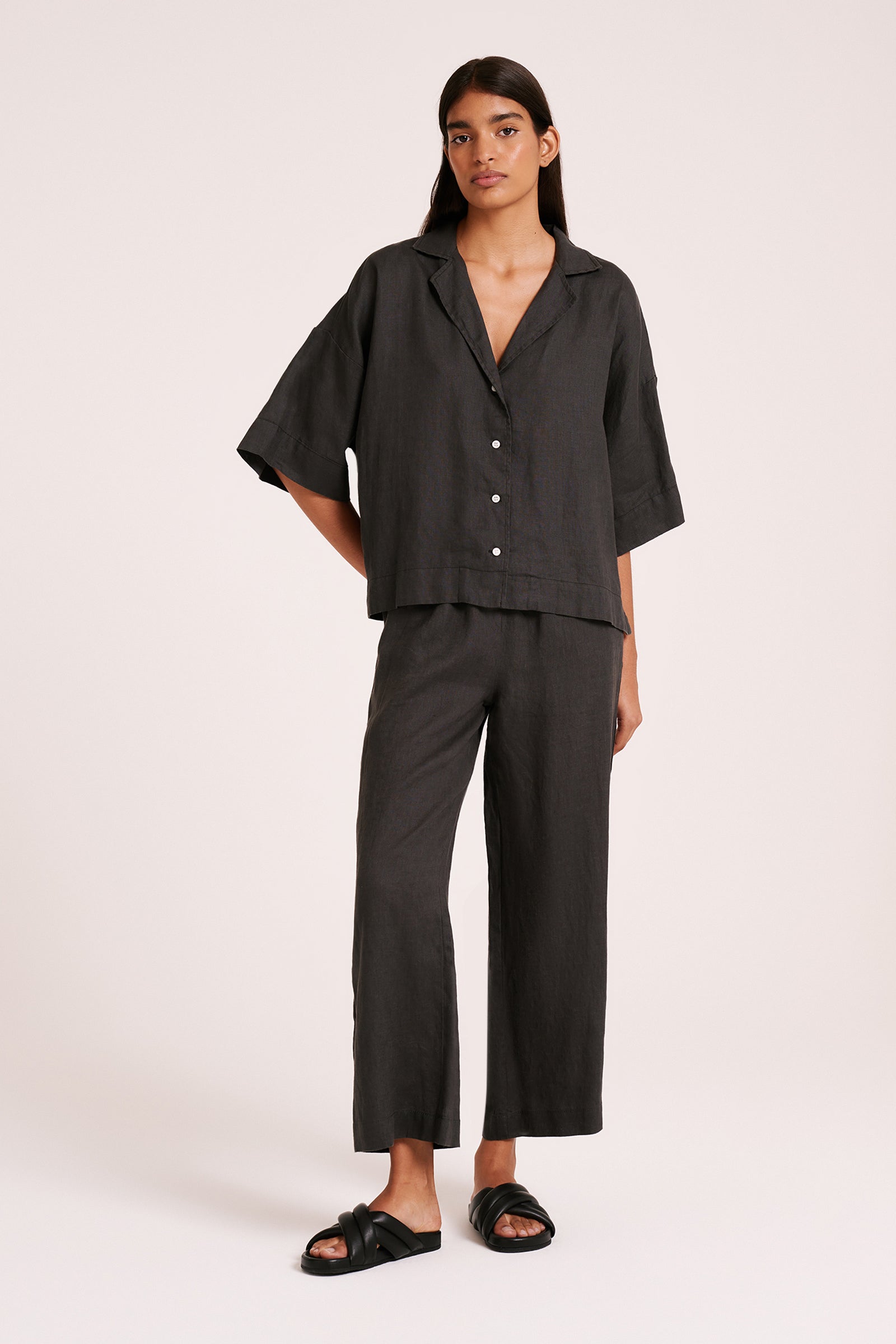 Lounge Linen Shirt & Crop Pant Set 