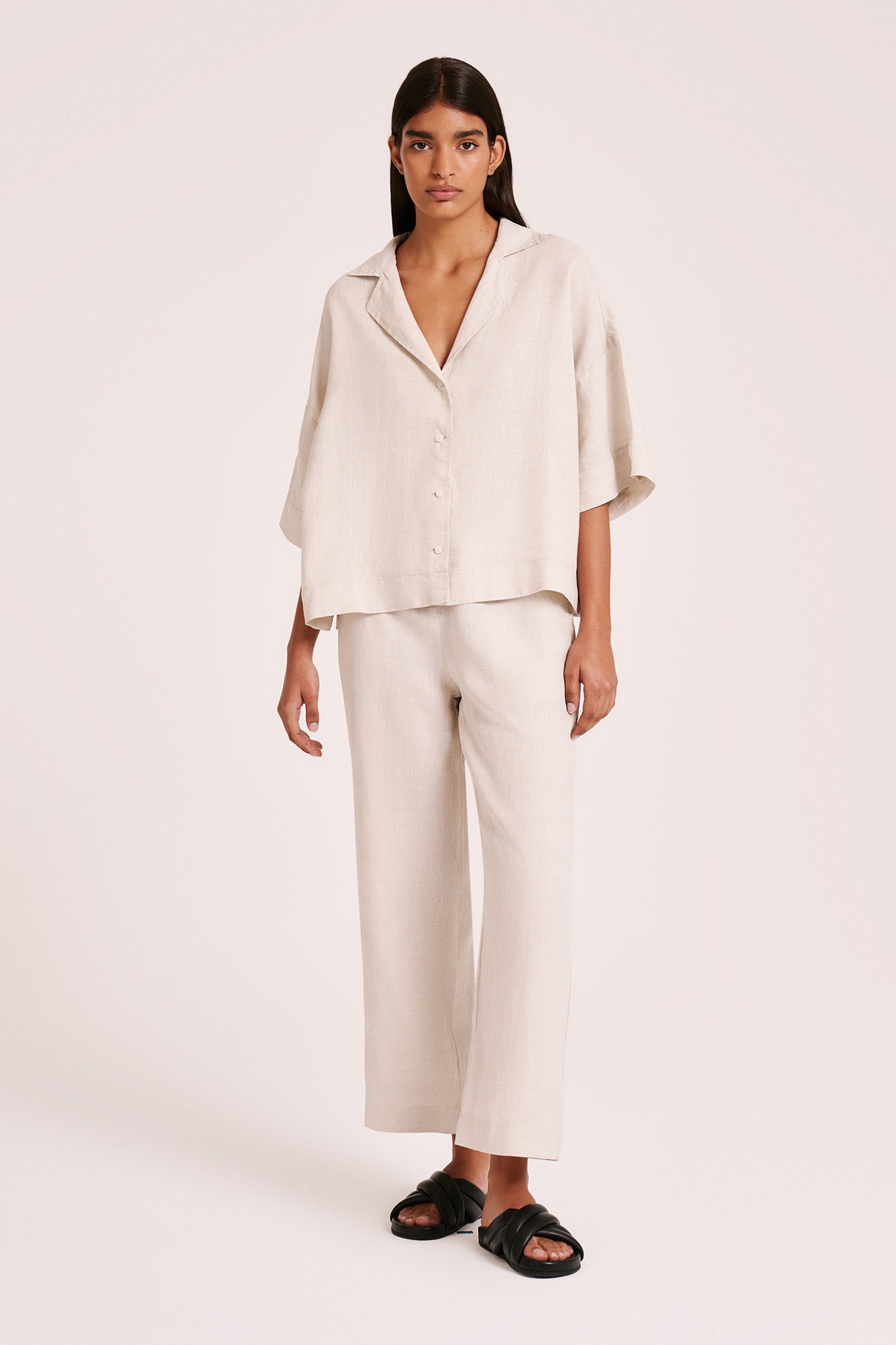 Lounge Linen Shirt & Crop Pant Set 