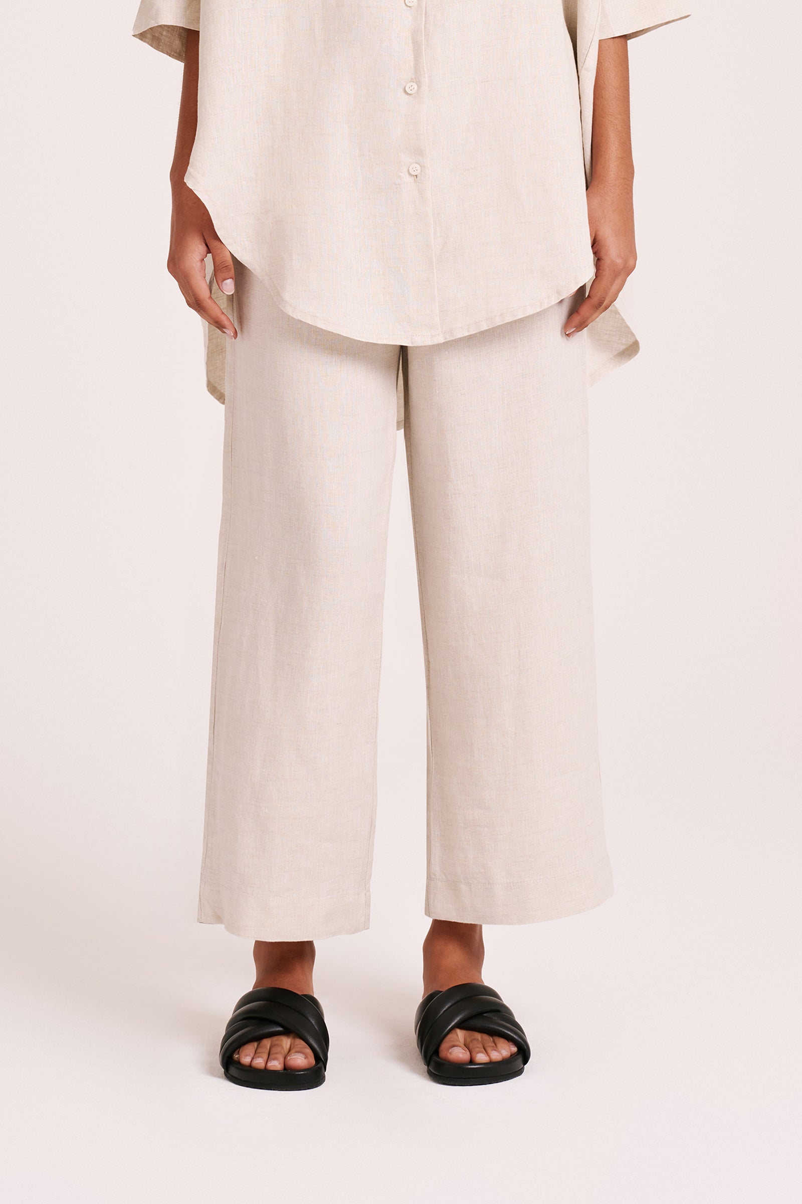 Lounge Linen Longline Shirt & Crop Pant Set 