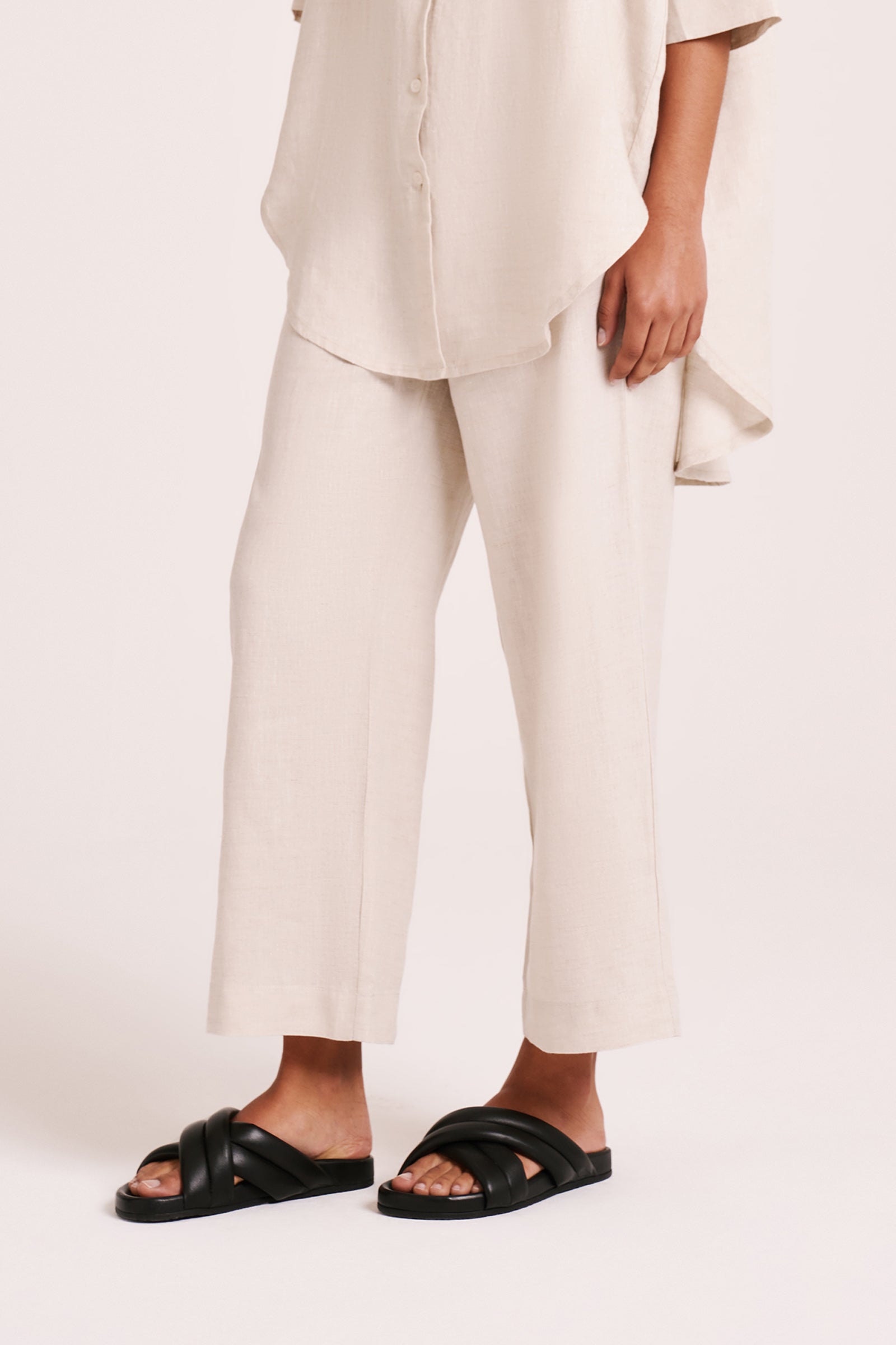 Lounge Linen Longline Shirt & Crop Pant Set 