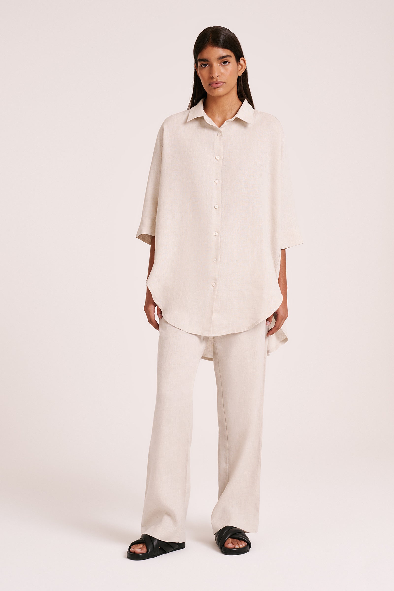 Lounge Linen Longline Shirt & Pant Set 