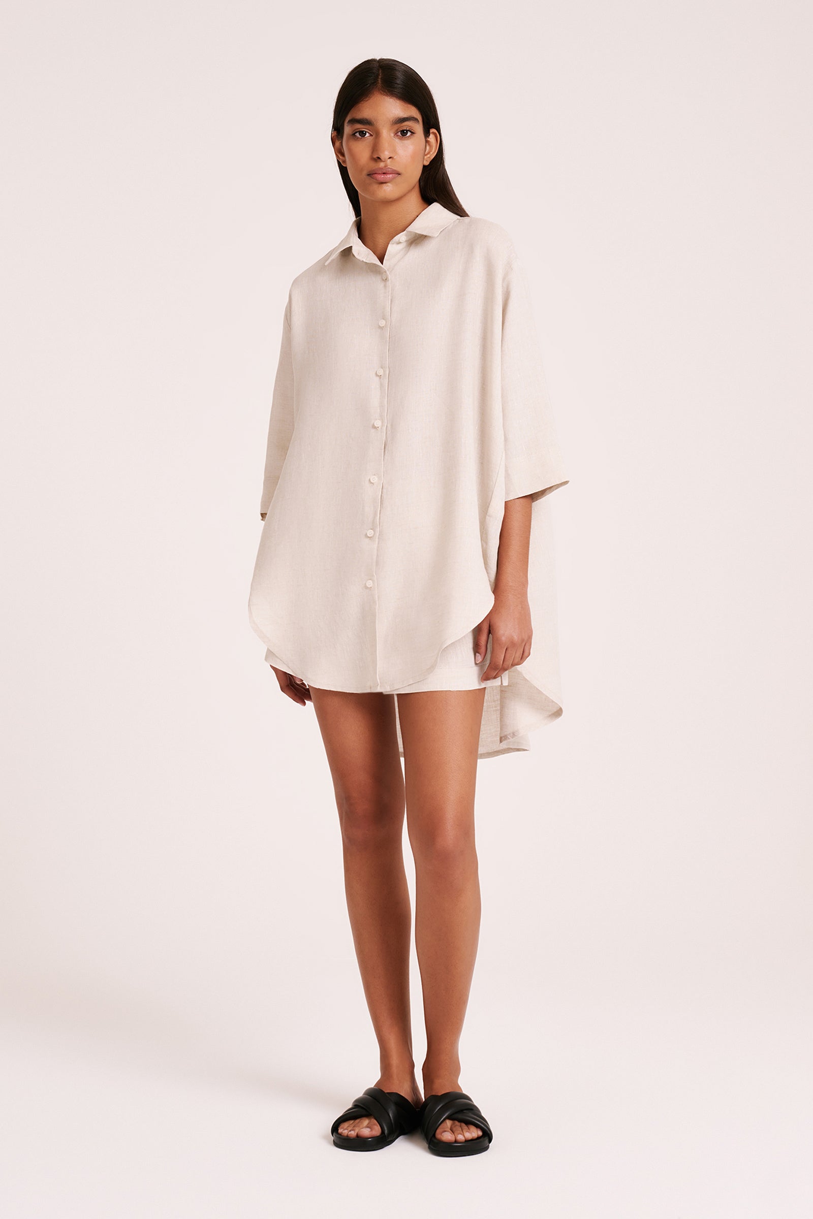 Lounge Linen Longline Shirt & Short Set 