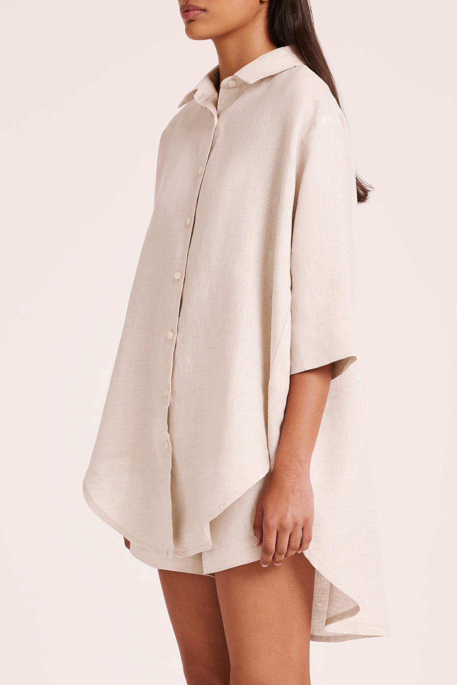 Lounge Linen Longline Shirt & Short Set 