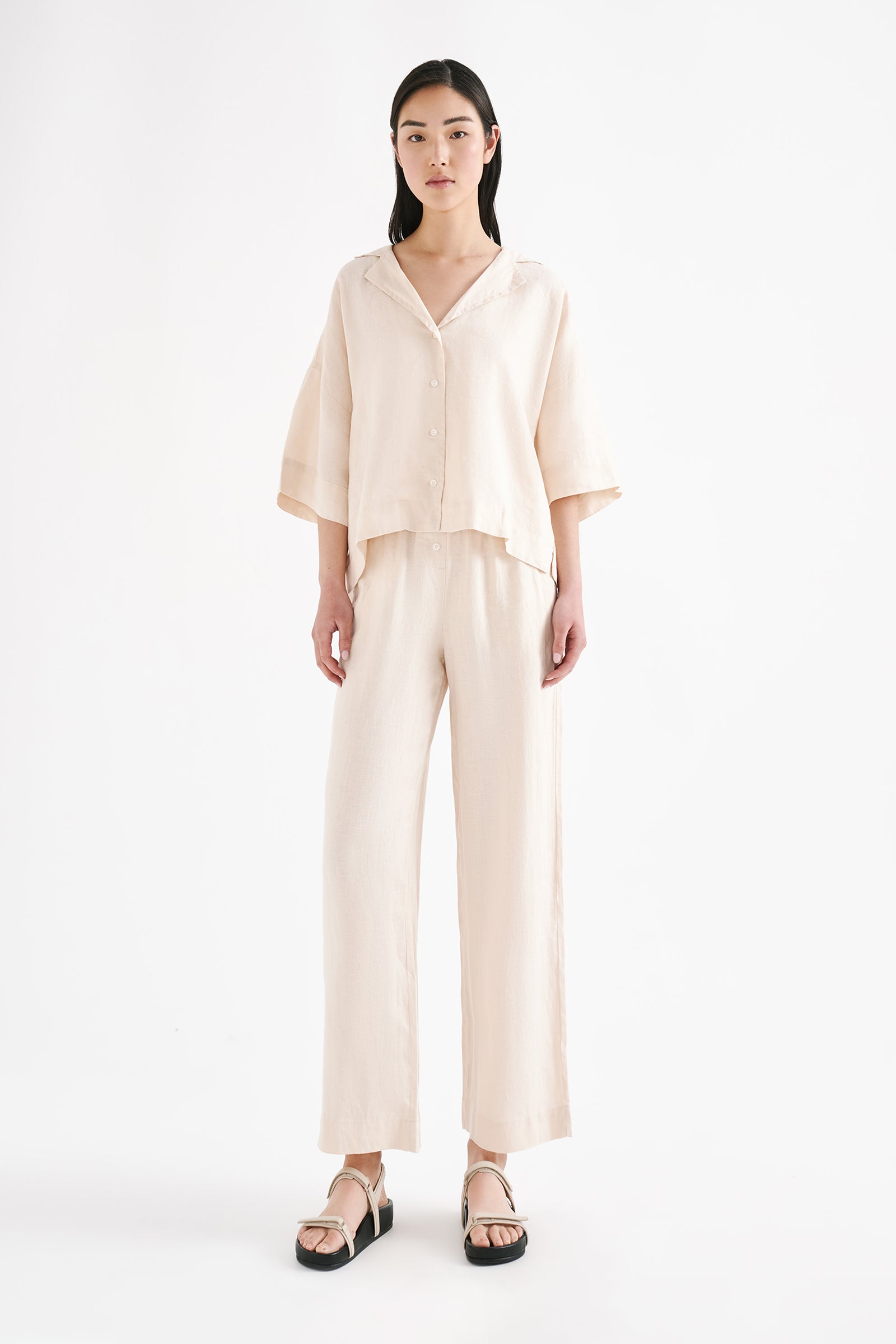 Lounge Linen Crop Pant Pannacotta 