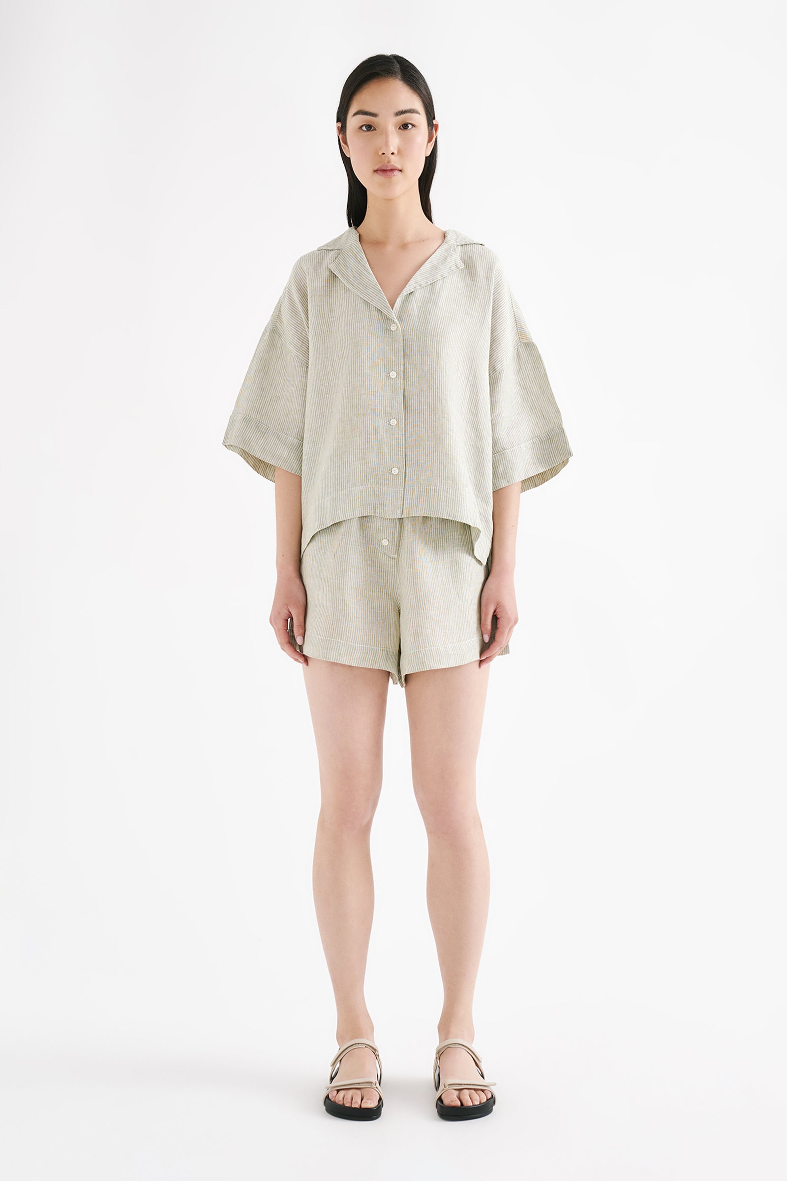 Lounge Stripe Linen Short Sage Stripe 