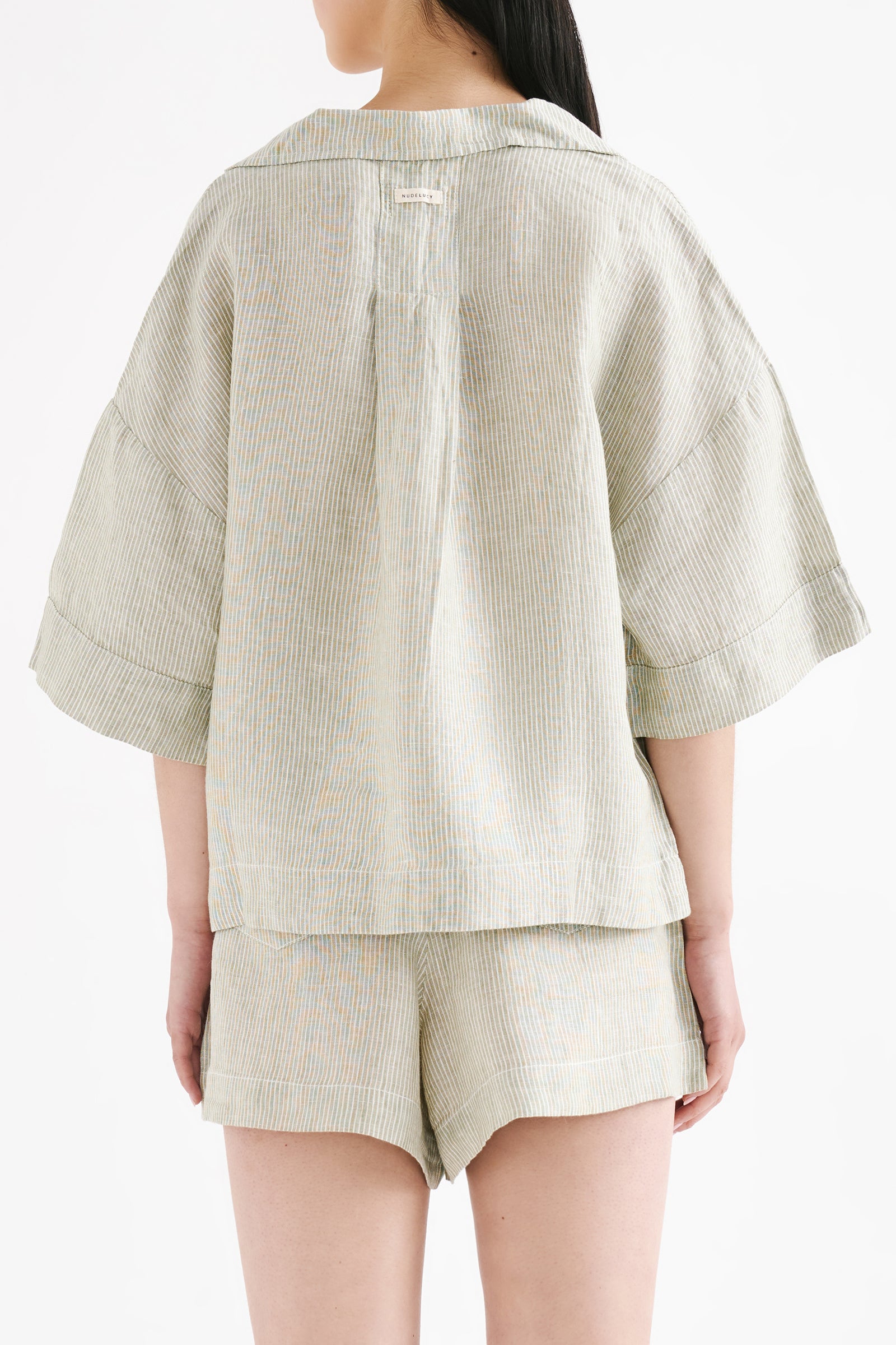 Lounge Stripe Linen Shirt Sage Stripe 