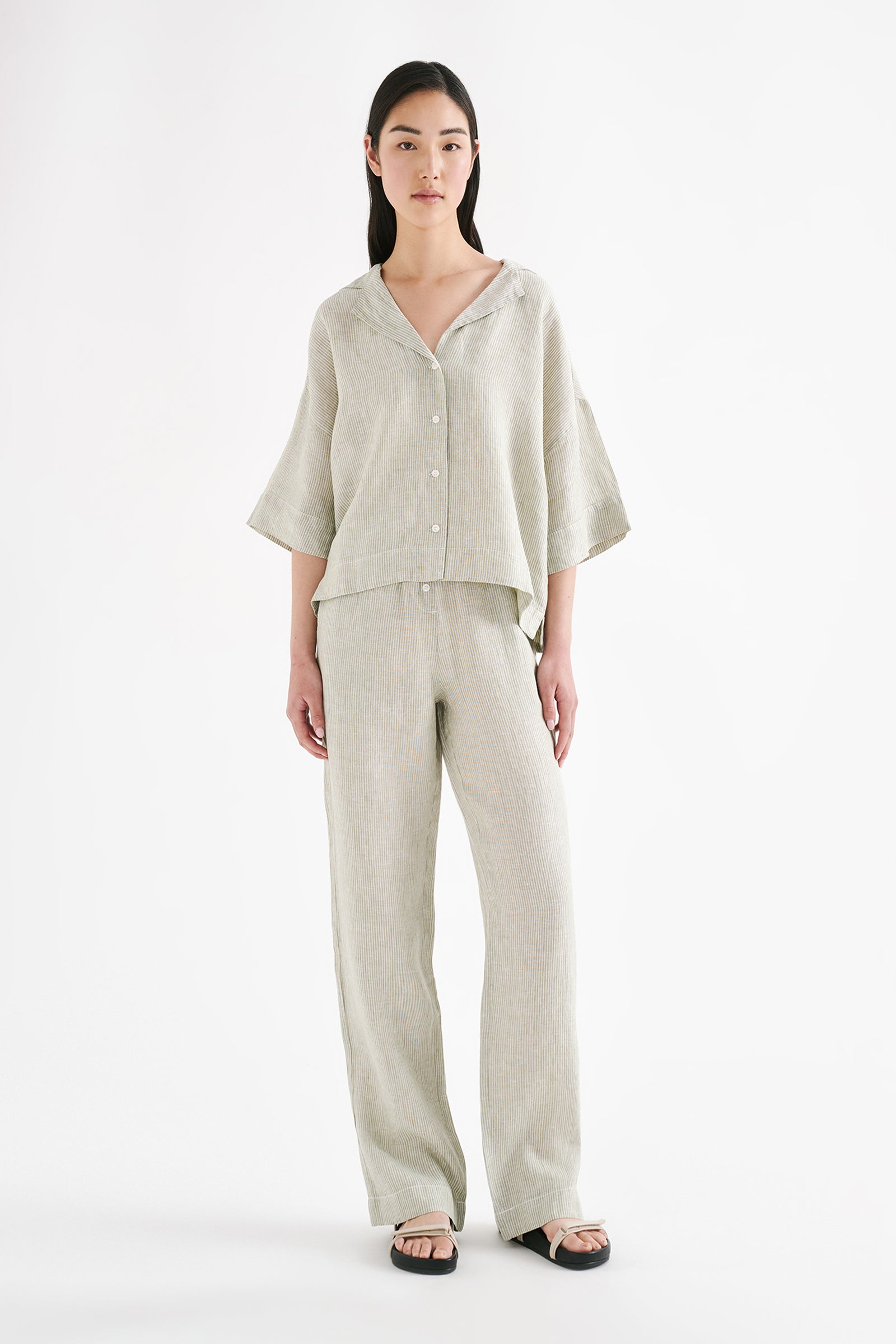 Lounge Stripe Linen Shirt & Pant Set 