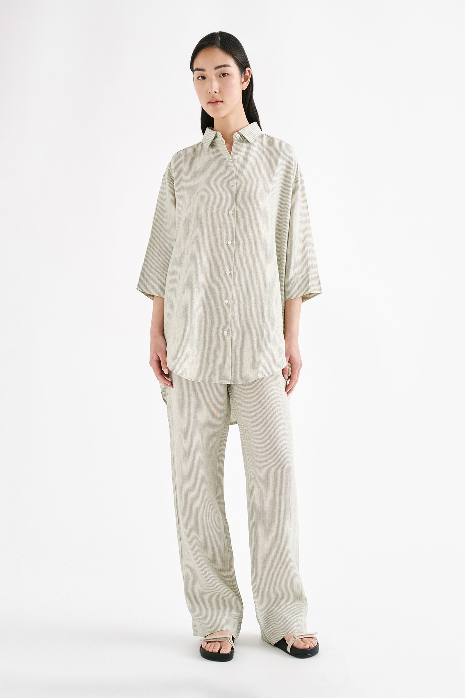 Lounge Stripe Linen Longline Shirt & Pant Set 