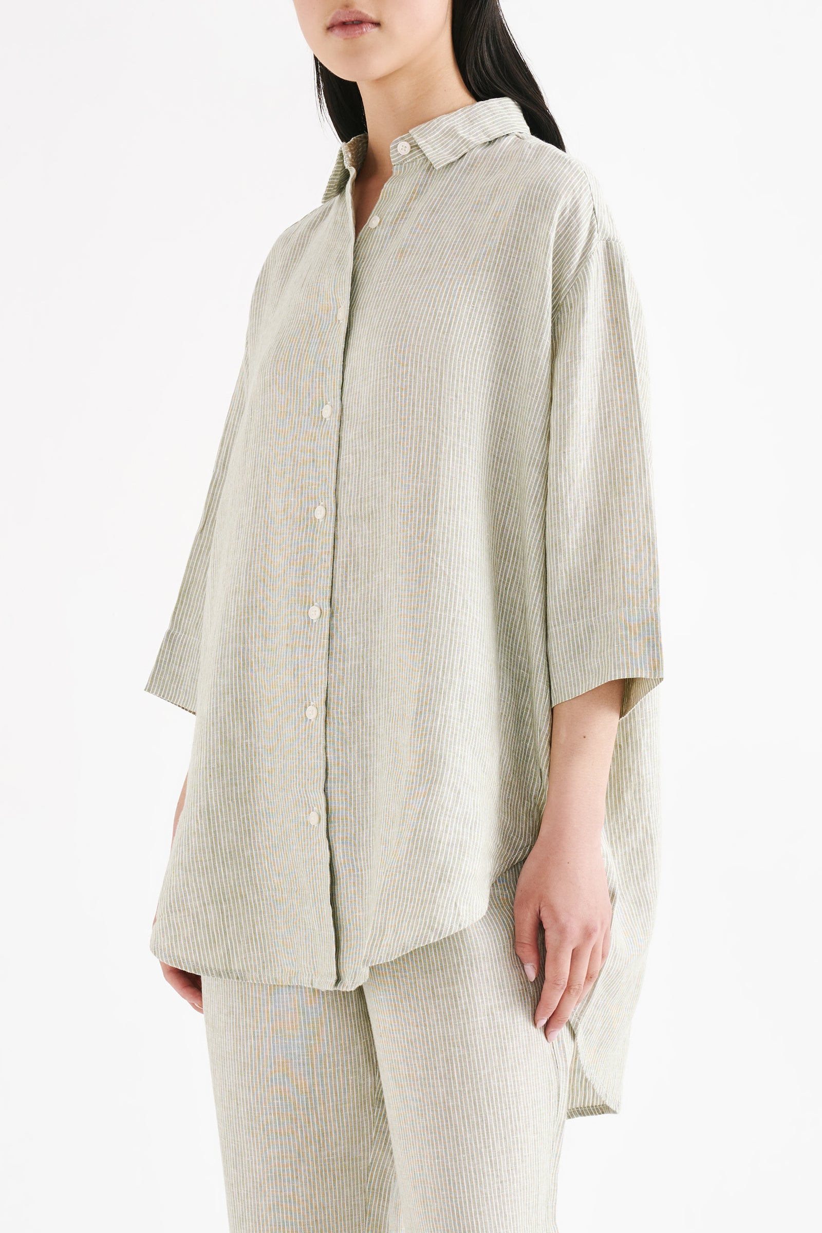 Lounge Stripe Linen Longline Shirt & Pant Set 