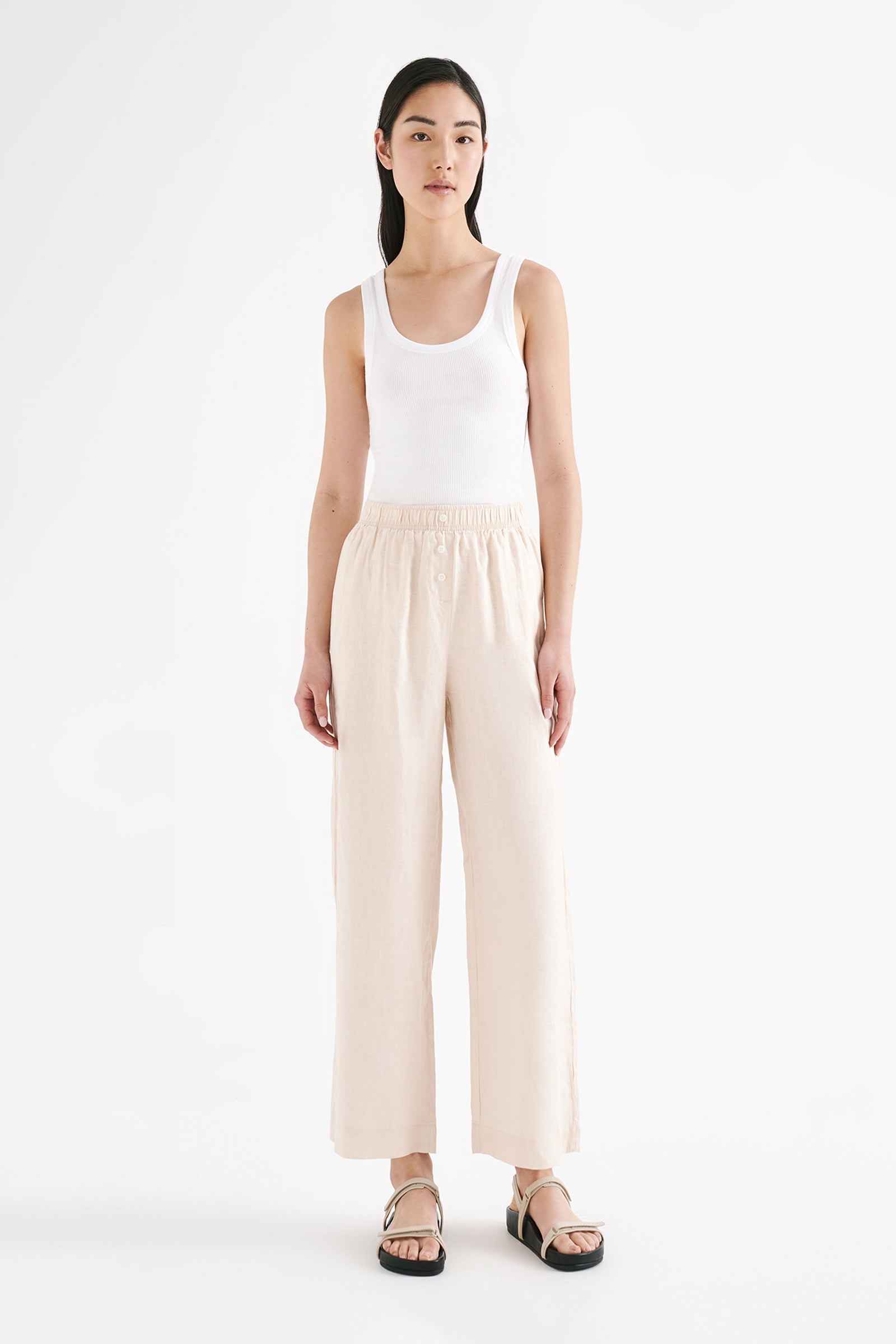 Lounge Linen Crop Pant Pannacotta 