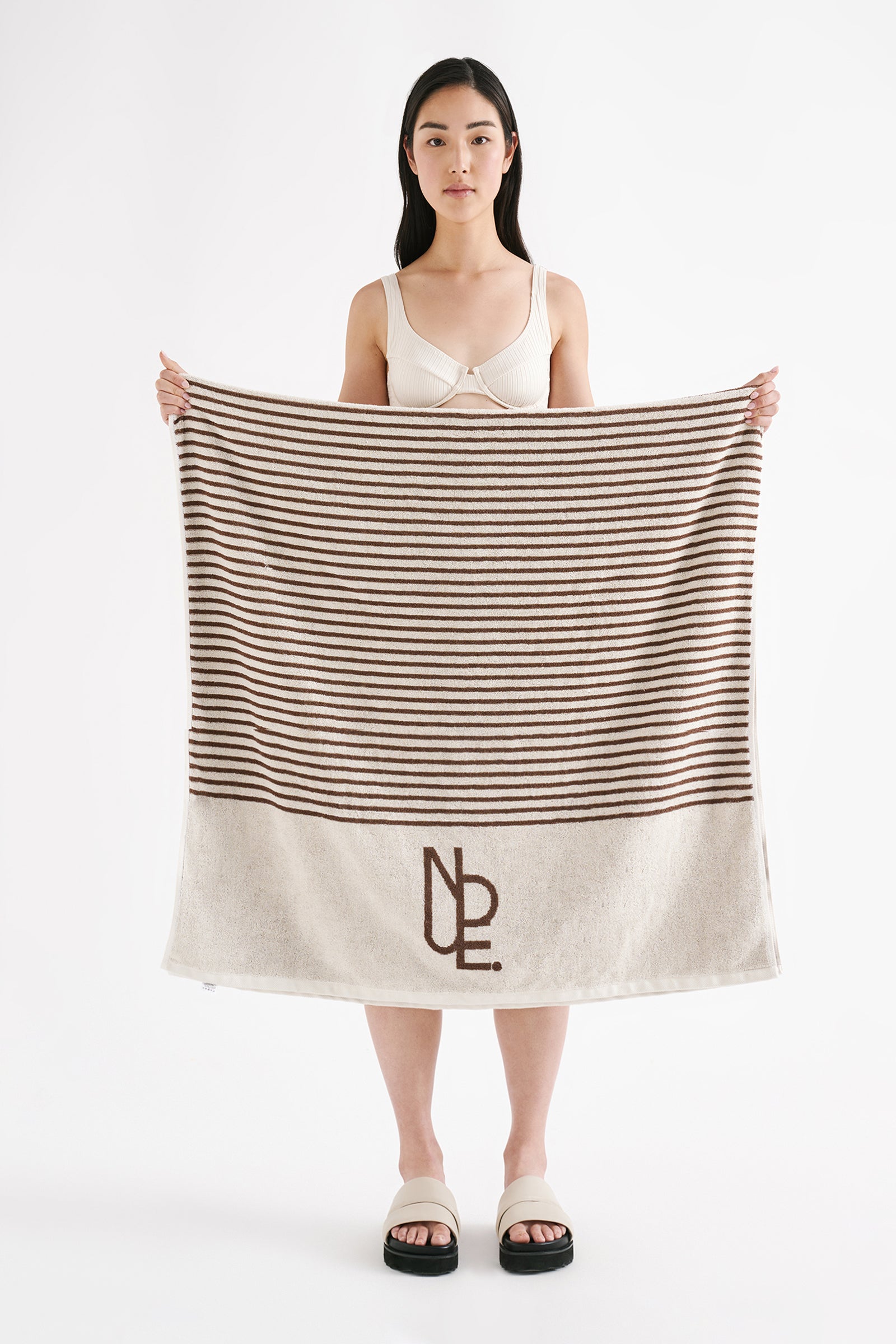 Nude Stripe Beach Towel Choc Stripe 