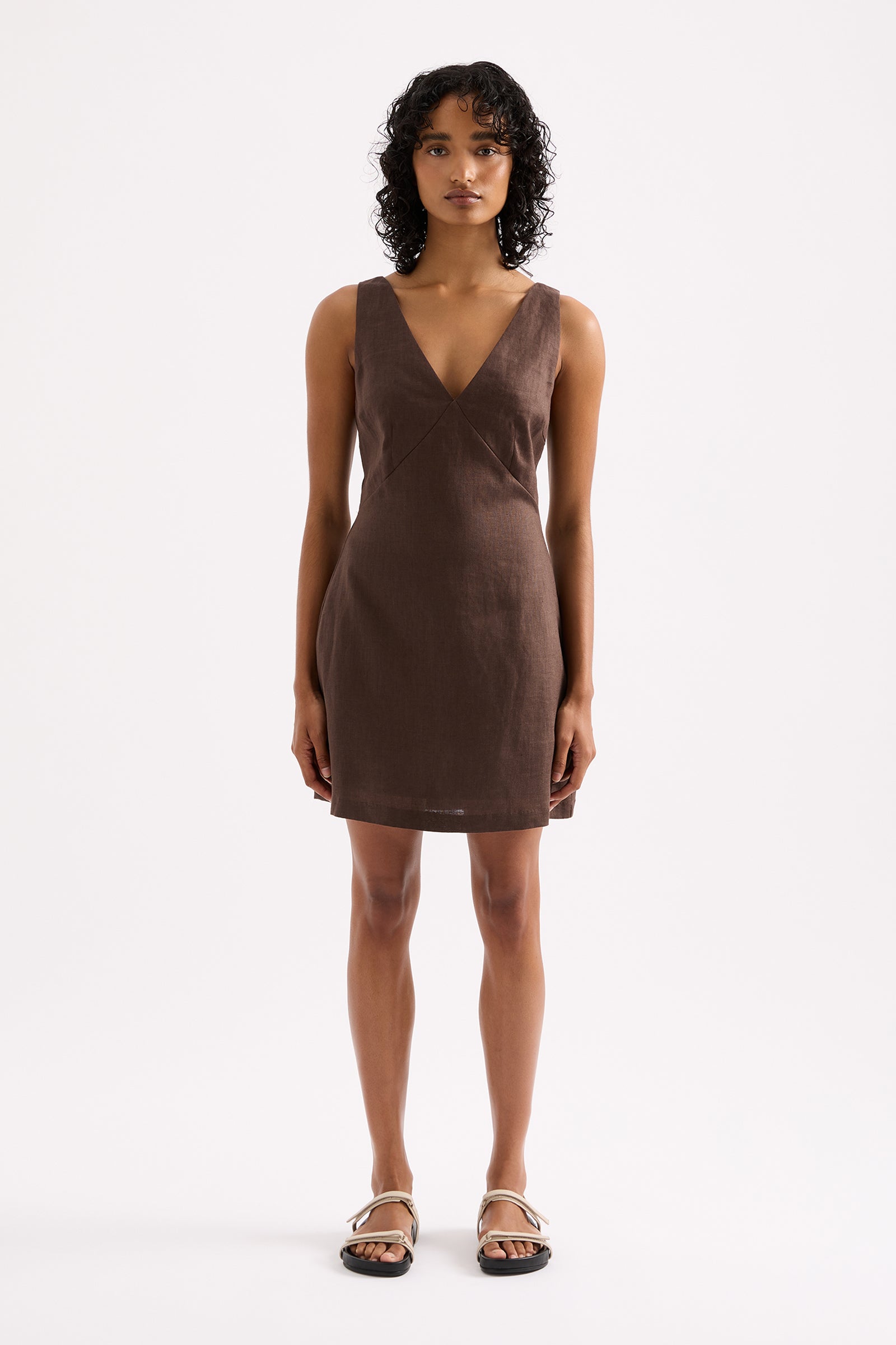 Blair Linen Mini Dress Clove 