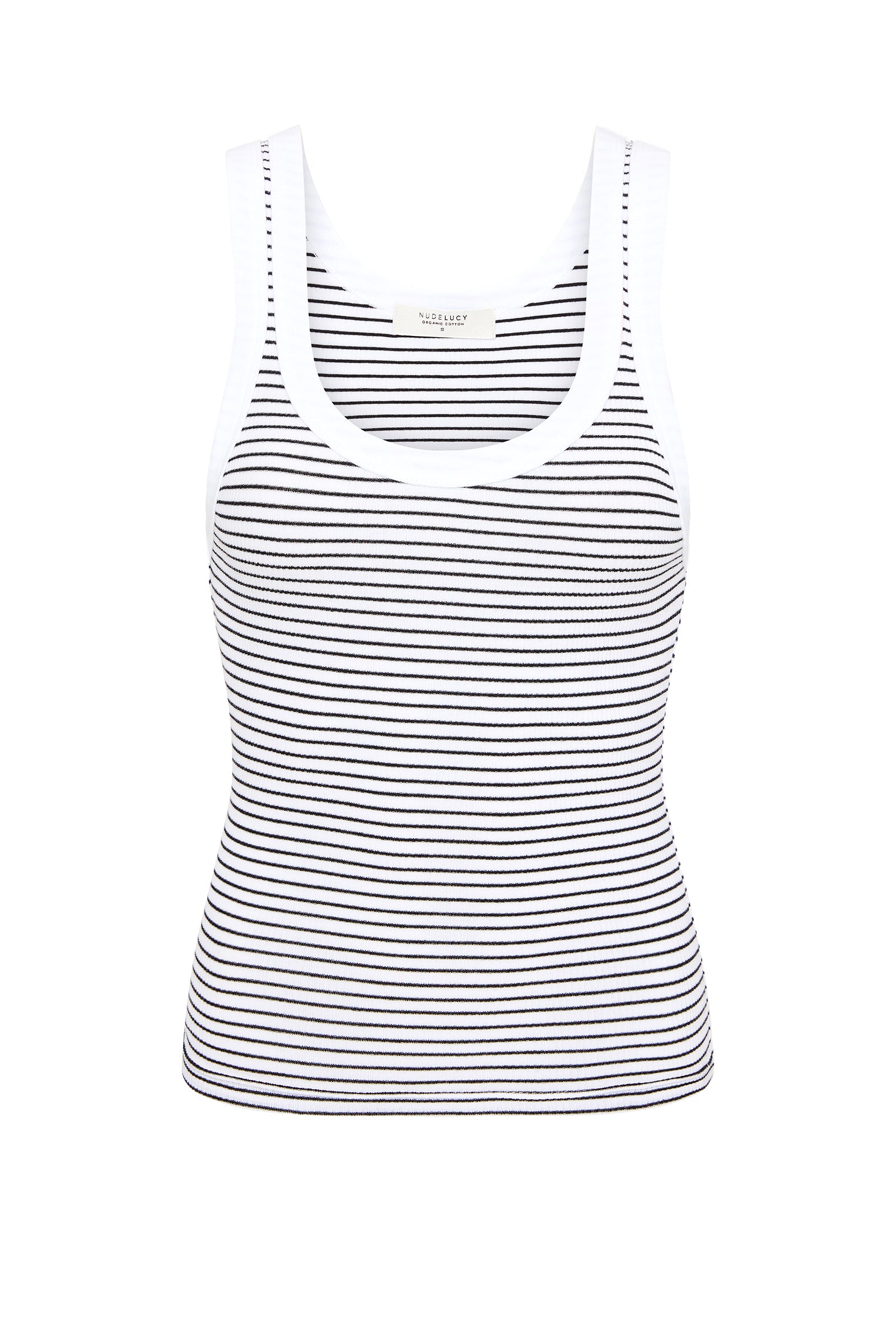 Organic Stripe Rib Singlet Black Stripe 