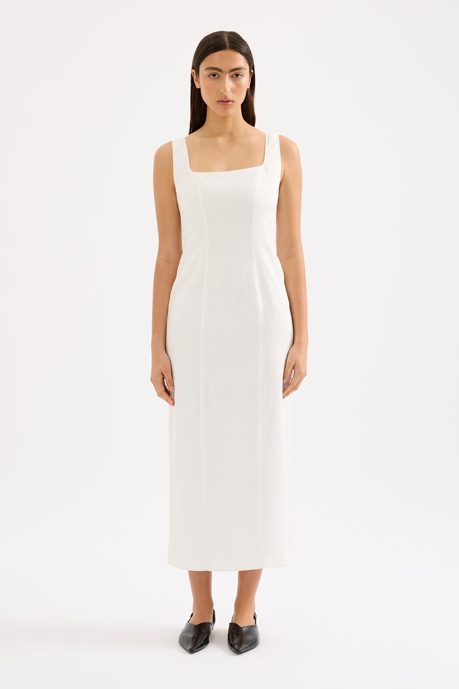 Monroe Linen Midi Dress White 