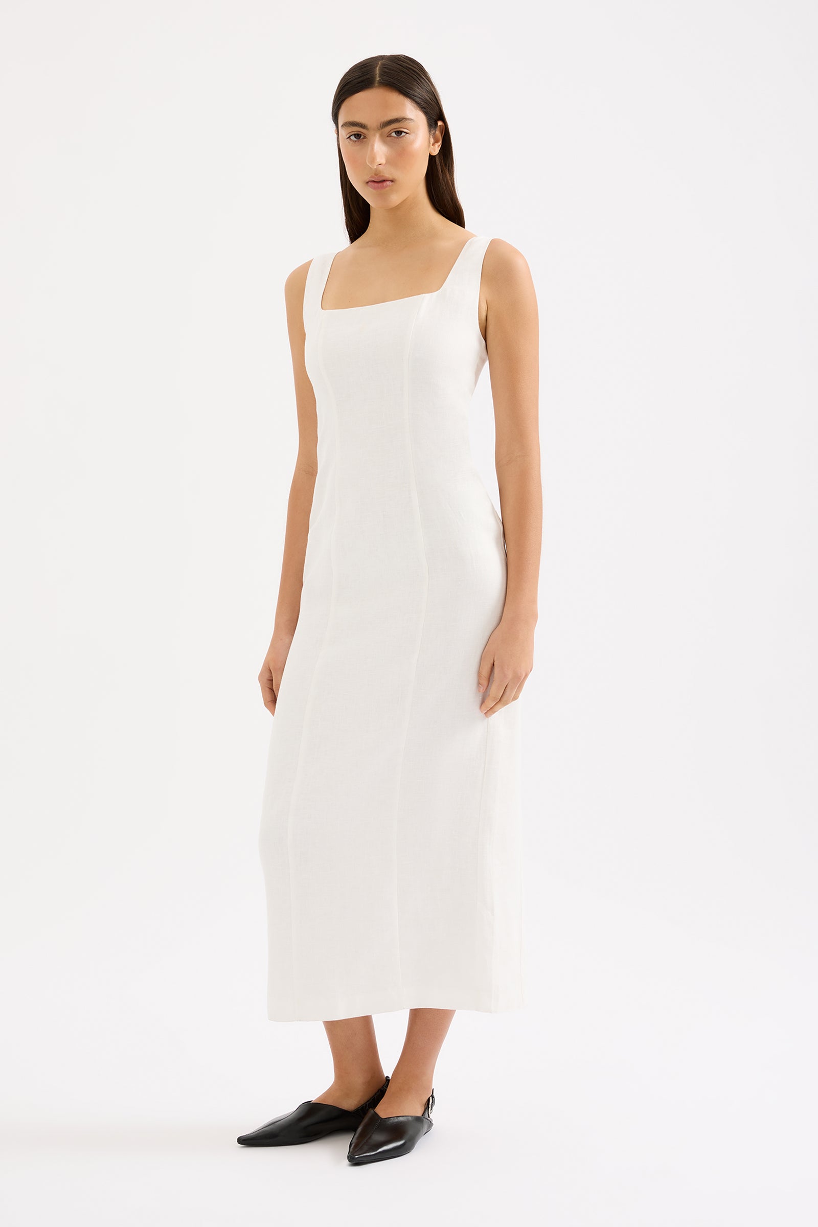 Monroe Linen Midi Dress White 