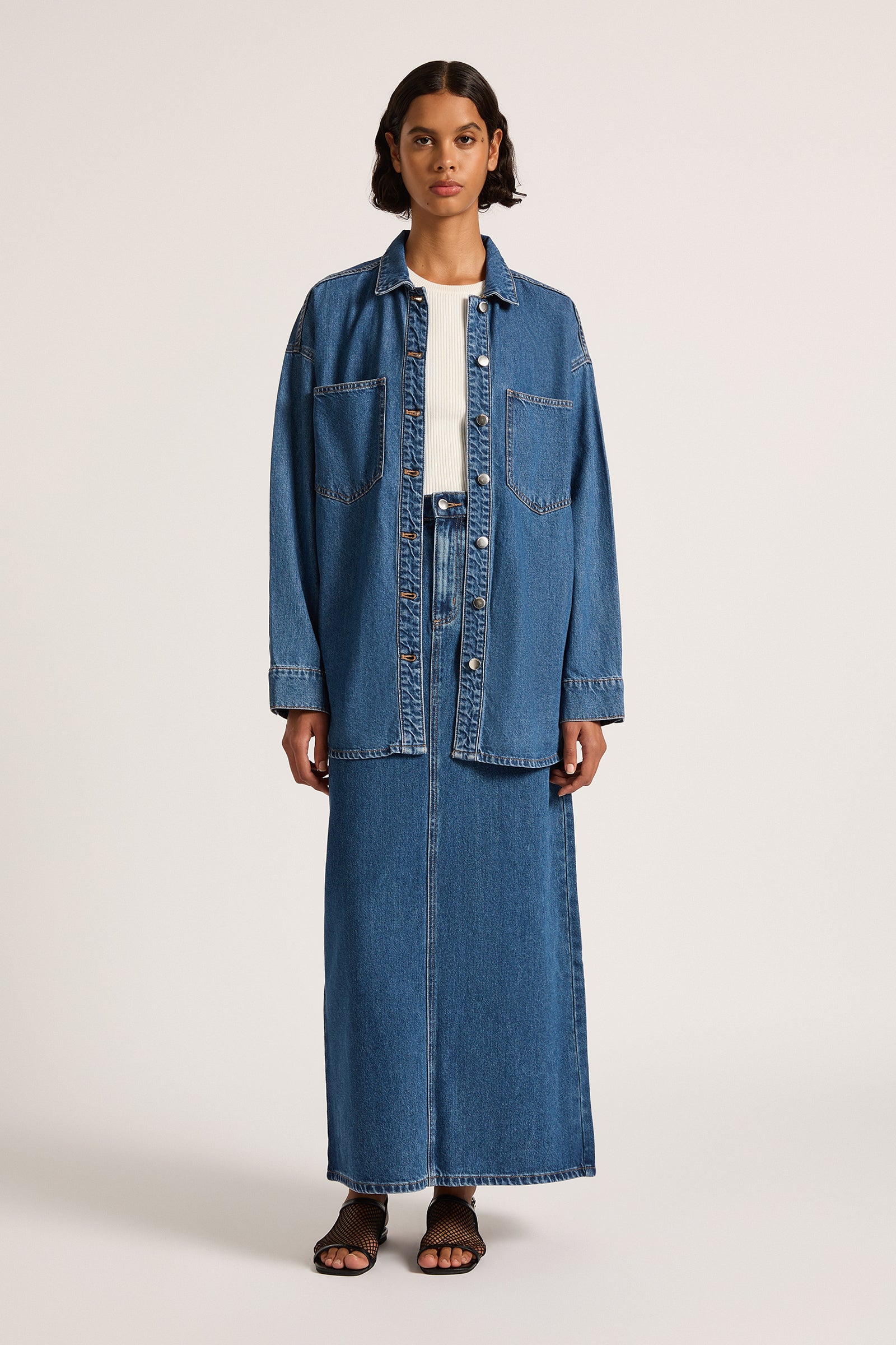 Organic Denim Maxi Skirt Vintage Blue 