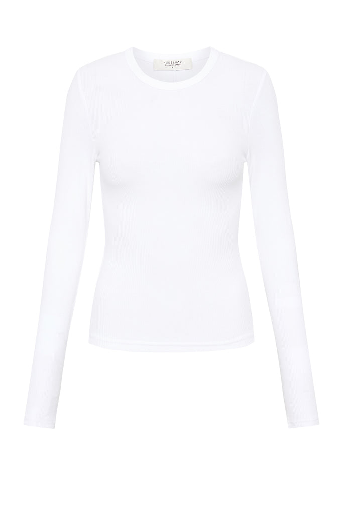 Shop Organic Rib Ls Tee in White | Nude Lucy