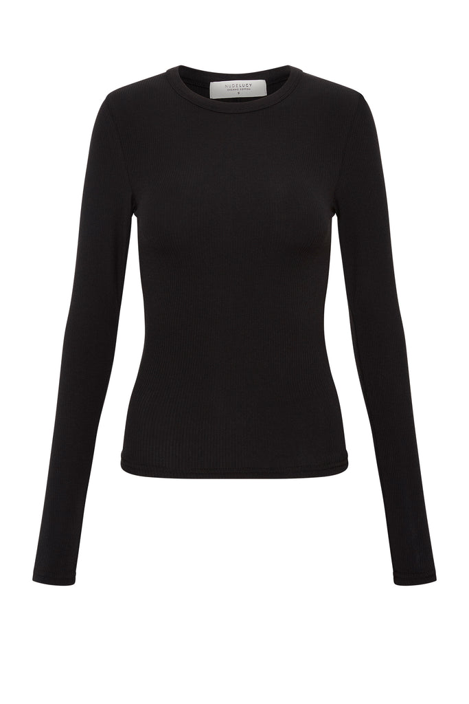 Shop Organic Rib Ls Tee in Black | Nude Lucy