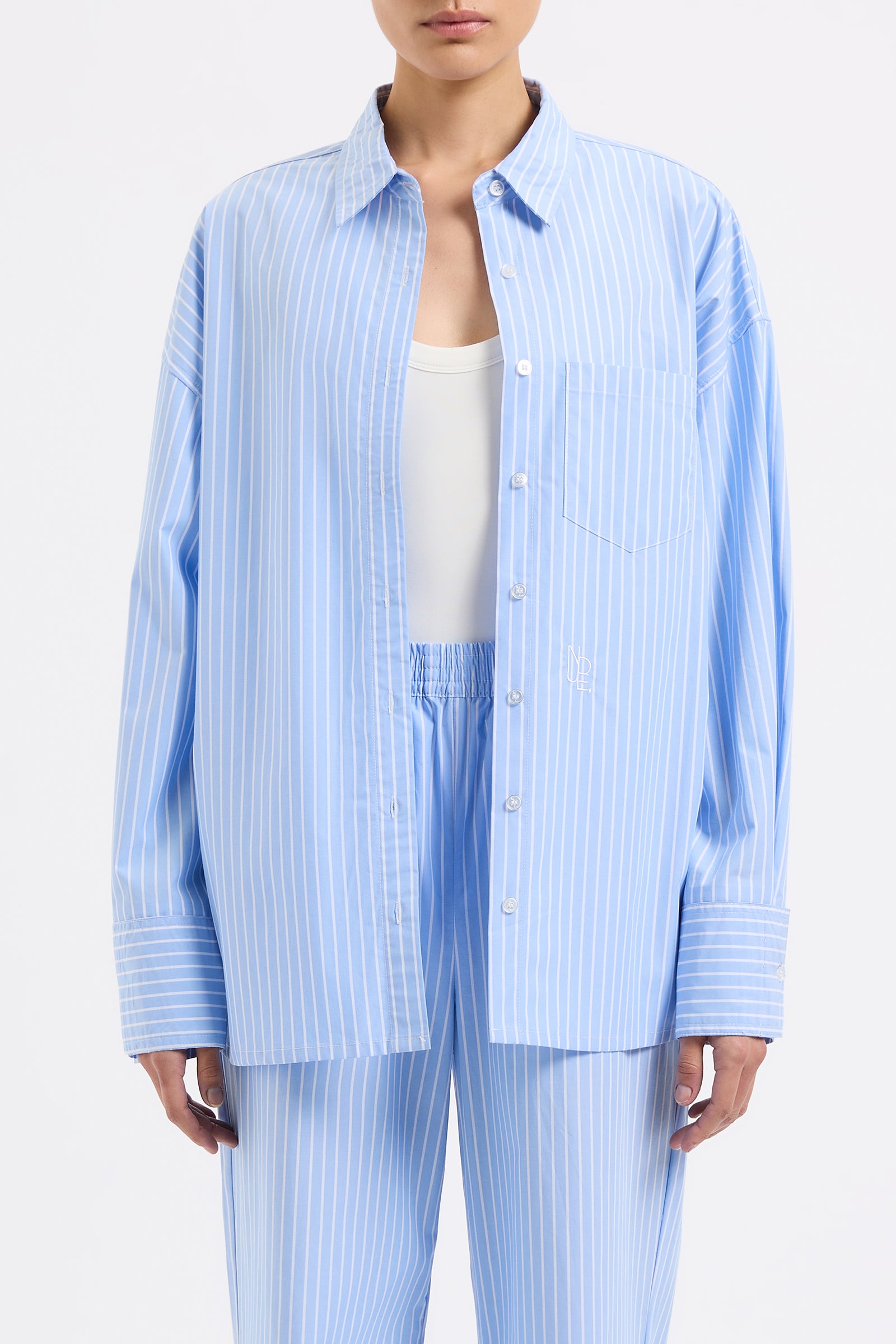 Organic Poplin Shirt Blue Stripe 