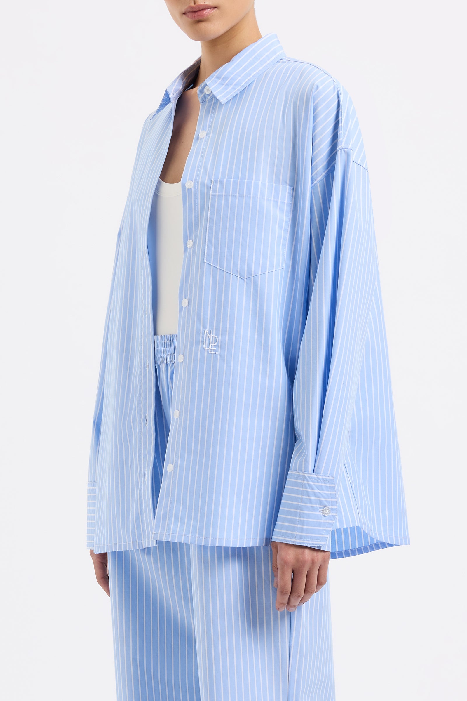 Organic Poplin Shirt Blue Stripe 