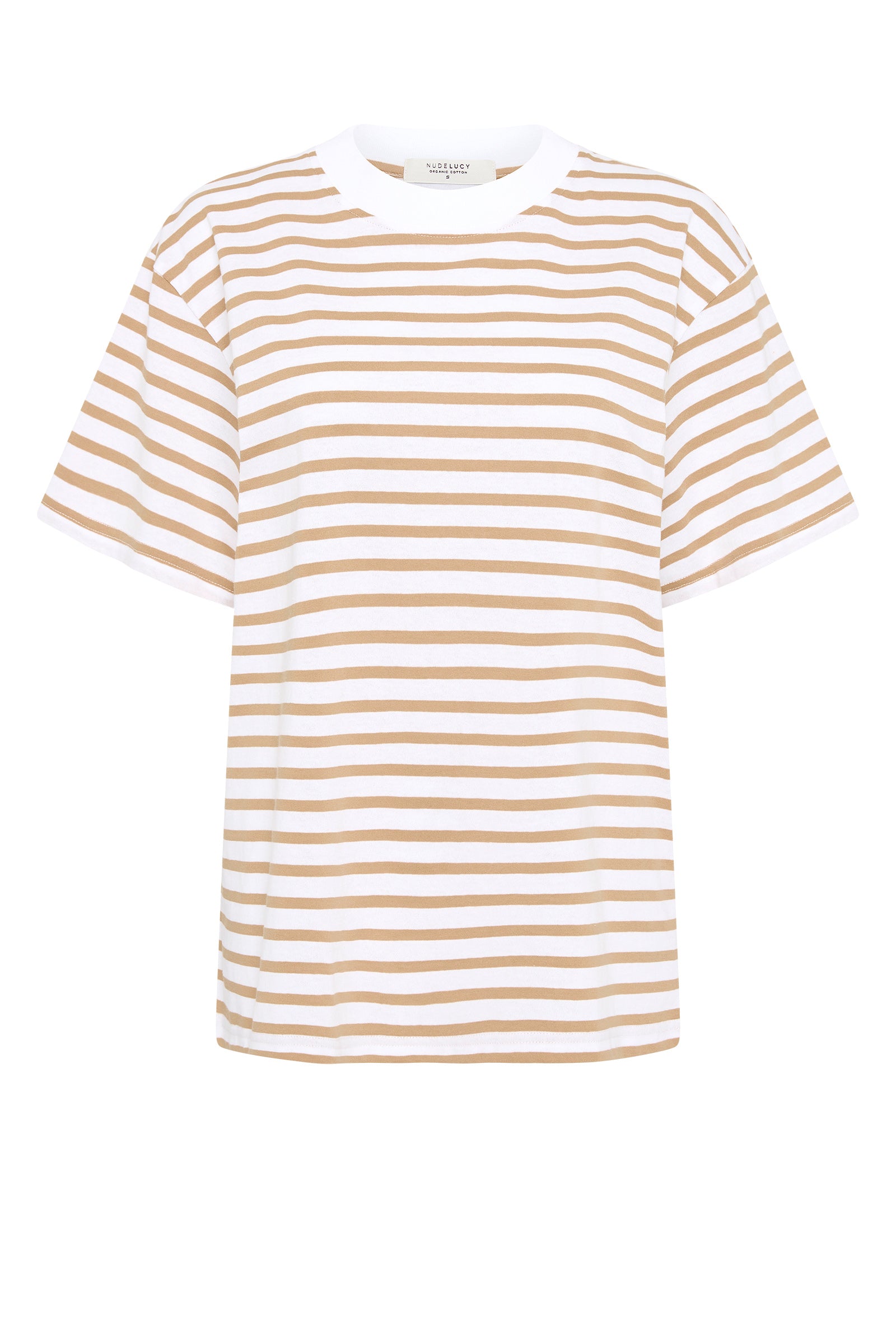 Organic Stripe Boyfriend Tee Camel Stripe 