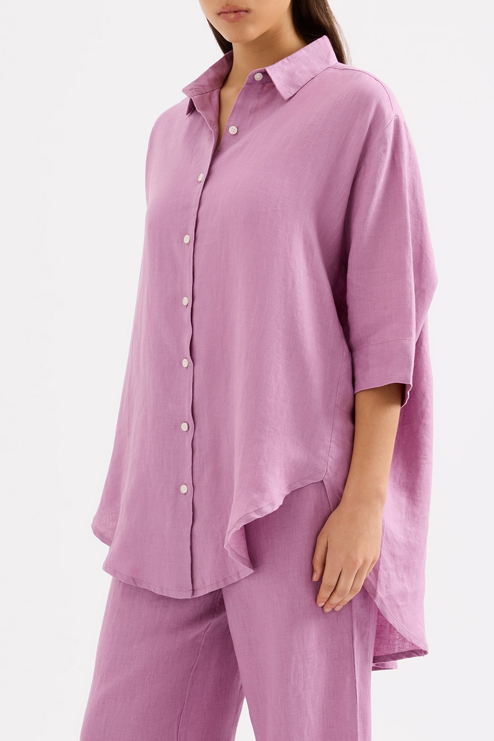 Lounge Linen Longline Shirt Grape 