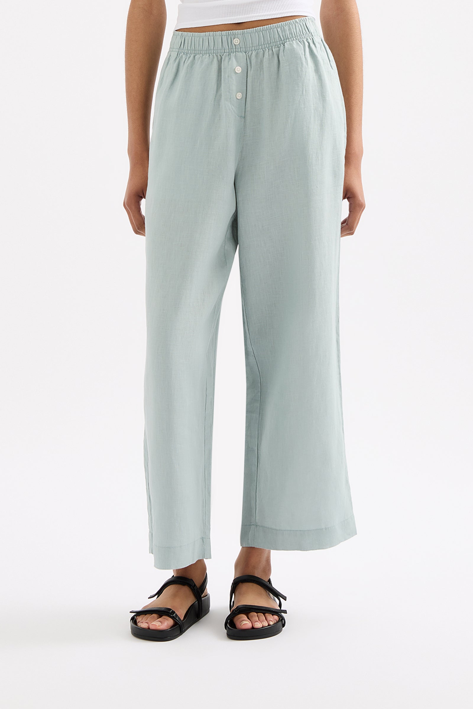 Lounge Linen Crop Pant Seafoam 