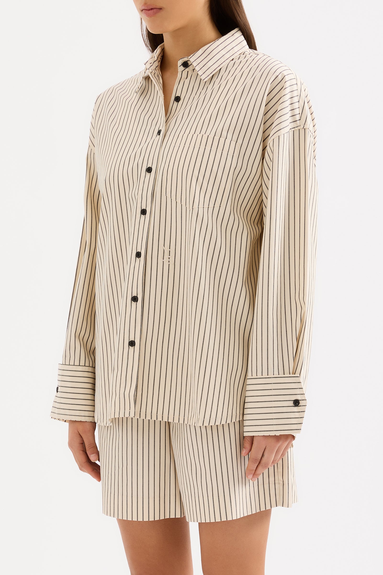 Organic Poplin Shirt Black Stripe 