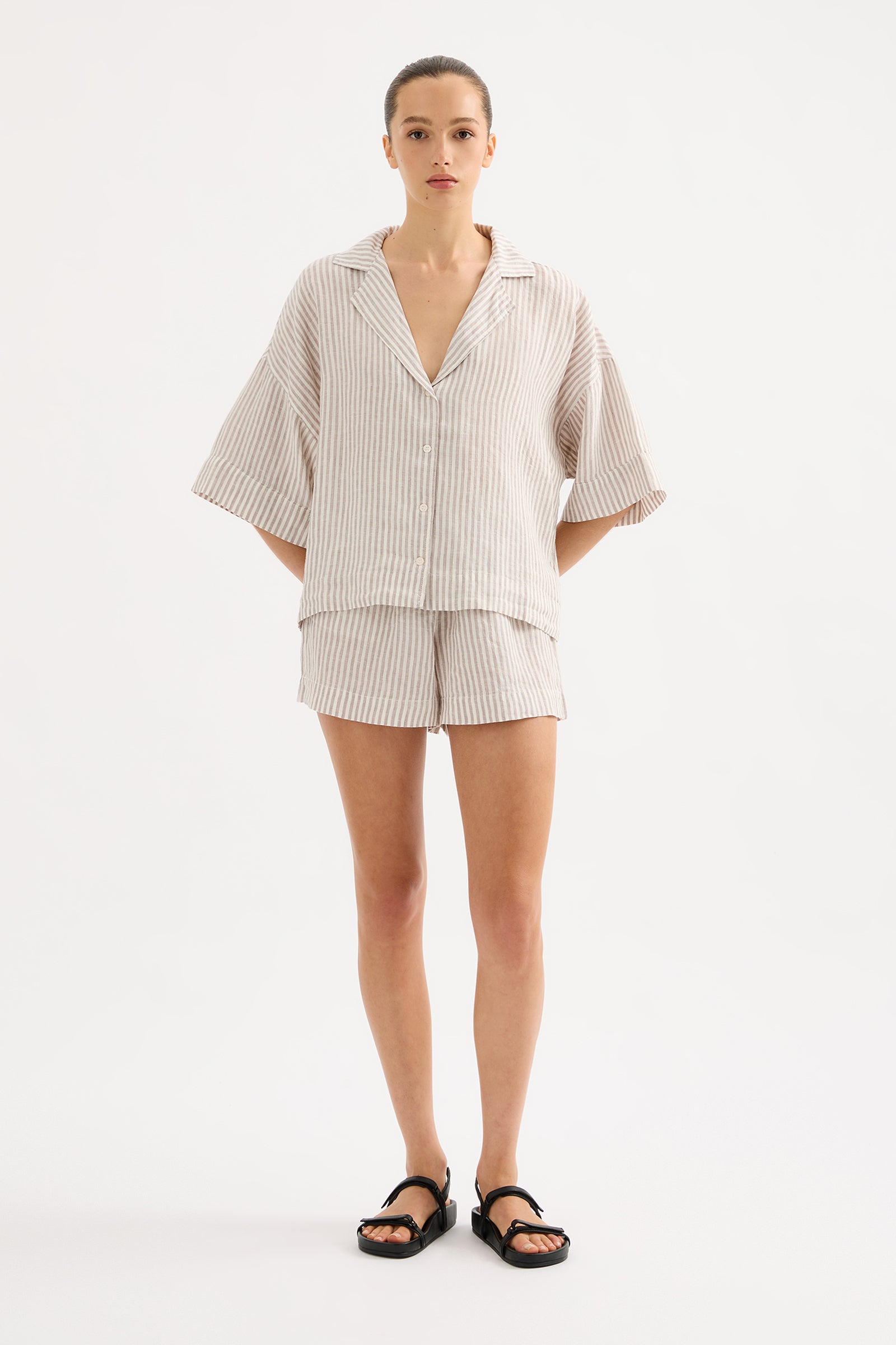 Lounge Stripe Linen Shirt Silver Stripe 