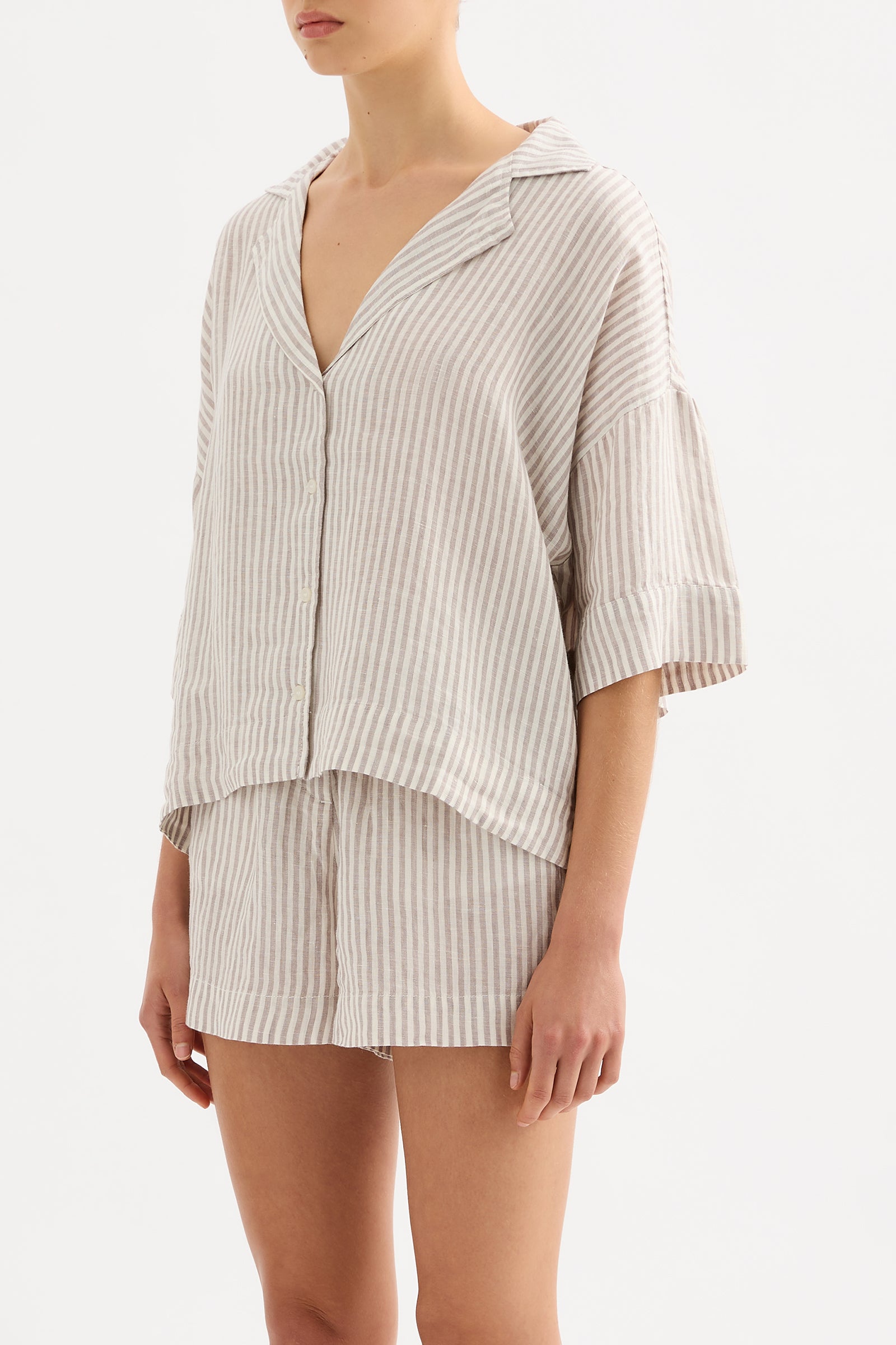 Lounge Stripe Linen Shirt Silver Stripe 