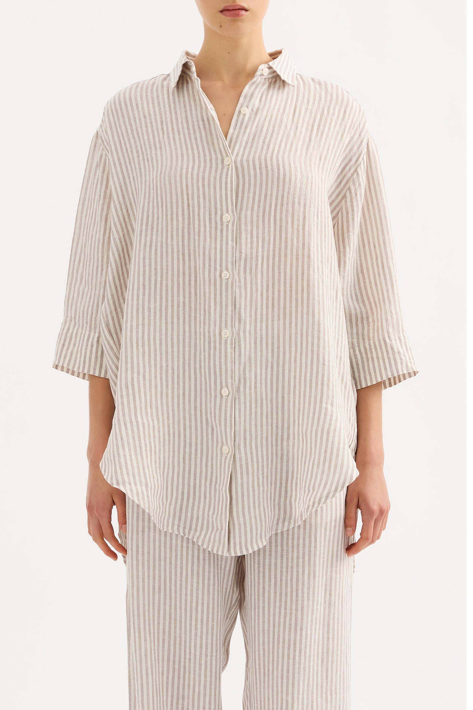 Lounge Stripe Linen Longline Shirt Silver Stripe 