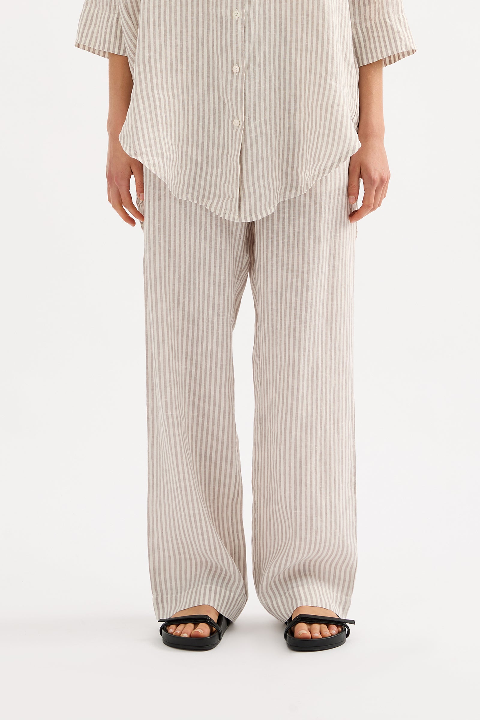 Lounge Stripe Linen Pant Silver Stripe 