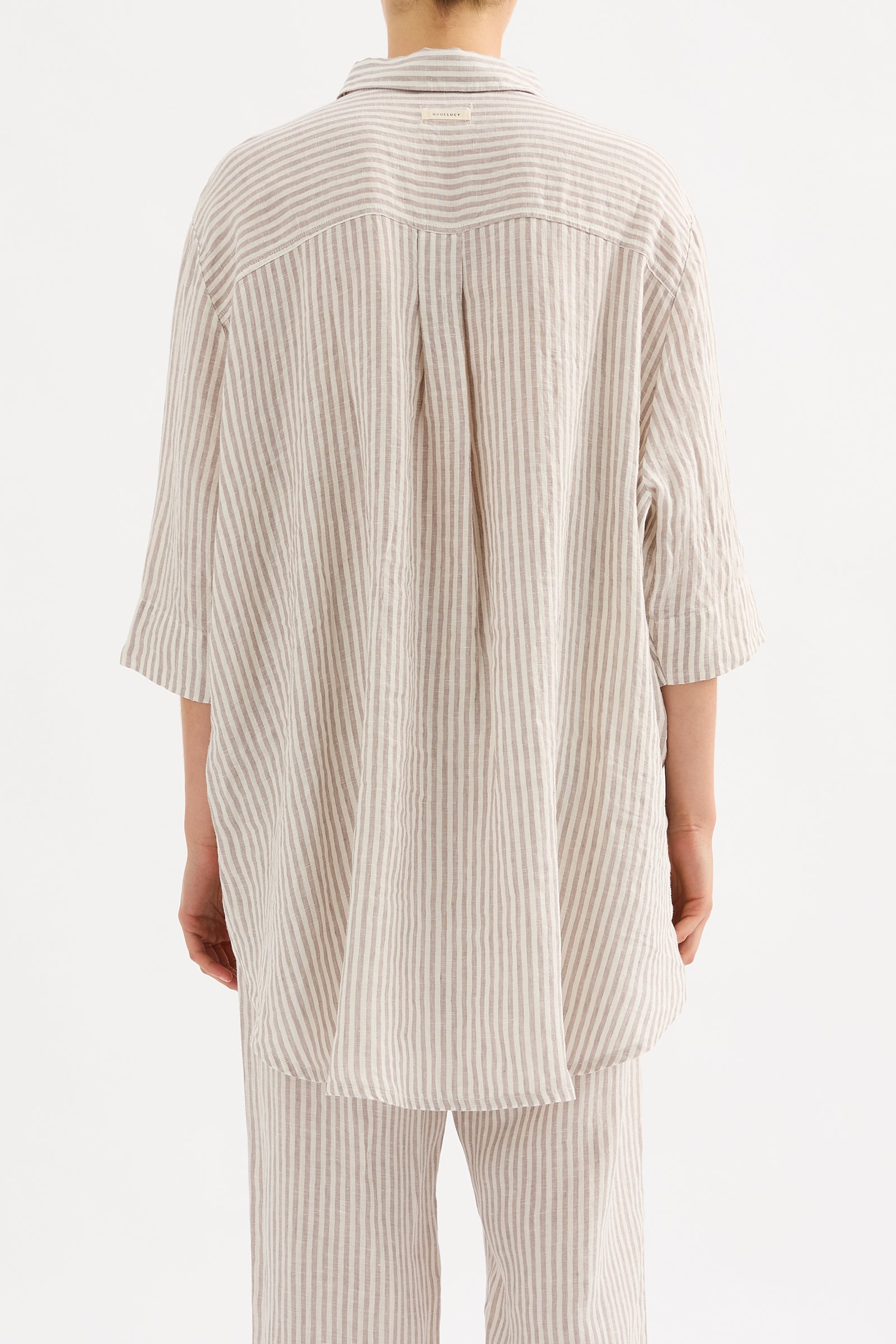 Lounge Stripe Linen Longline Shirt Silver Stripe 