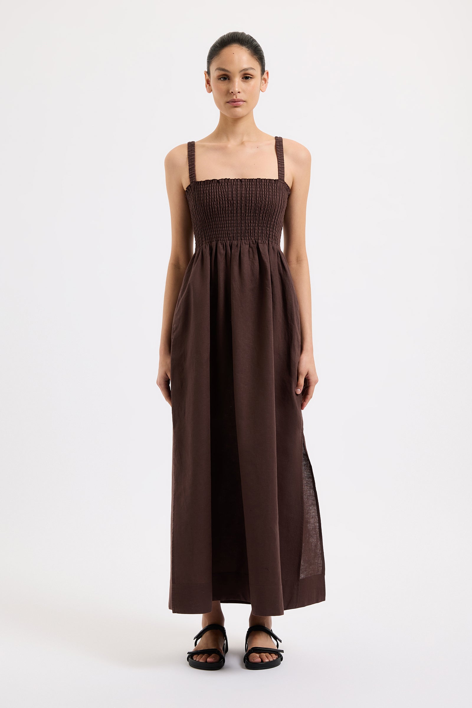 Rynn Linen Maxi Dress Espresso 