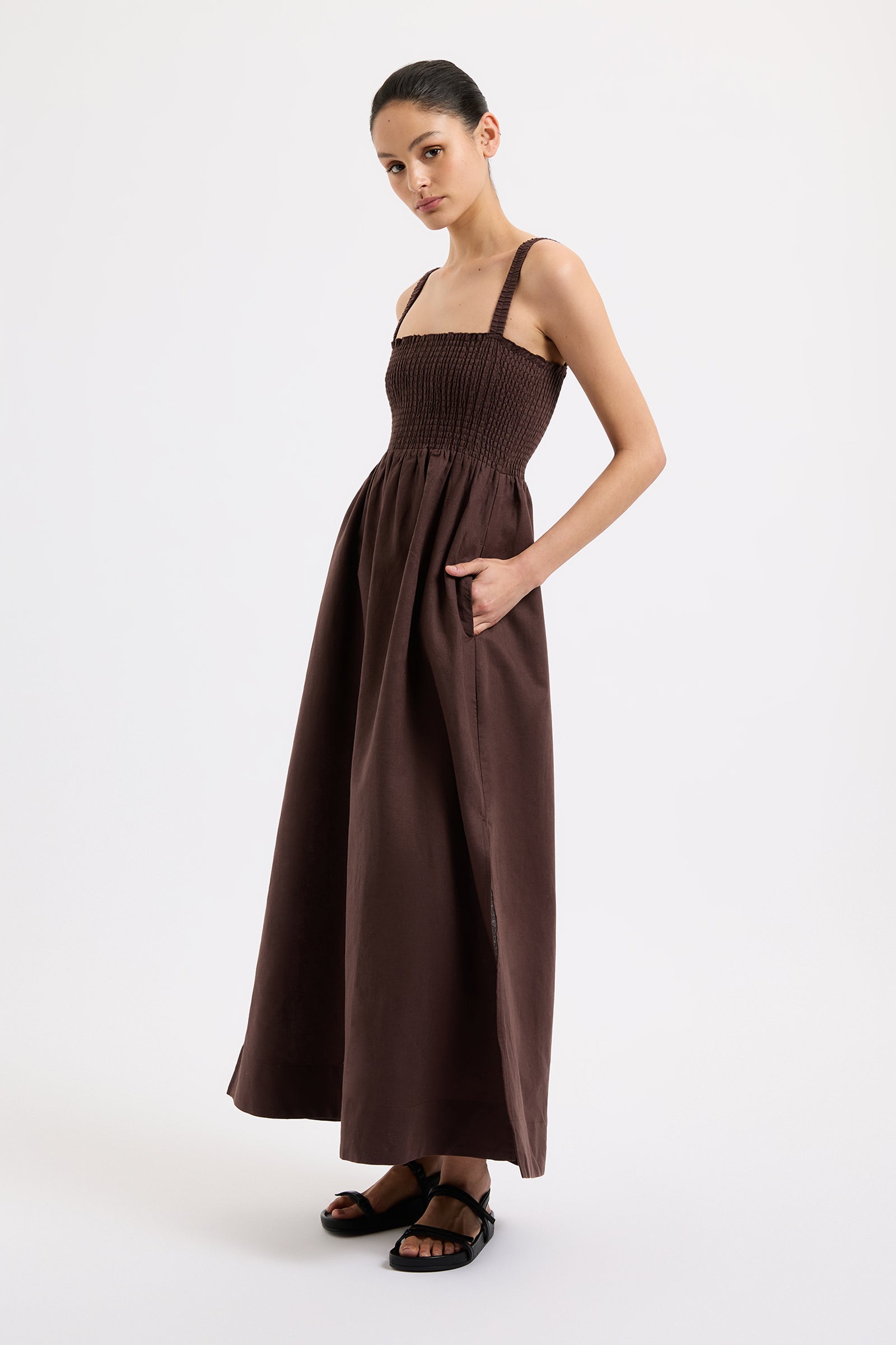 Rynn Linen Maxi Dress Espresso 